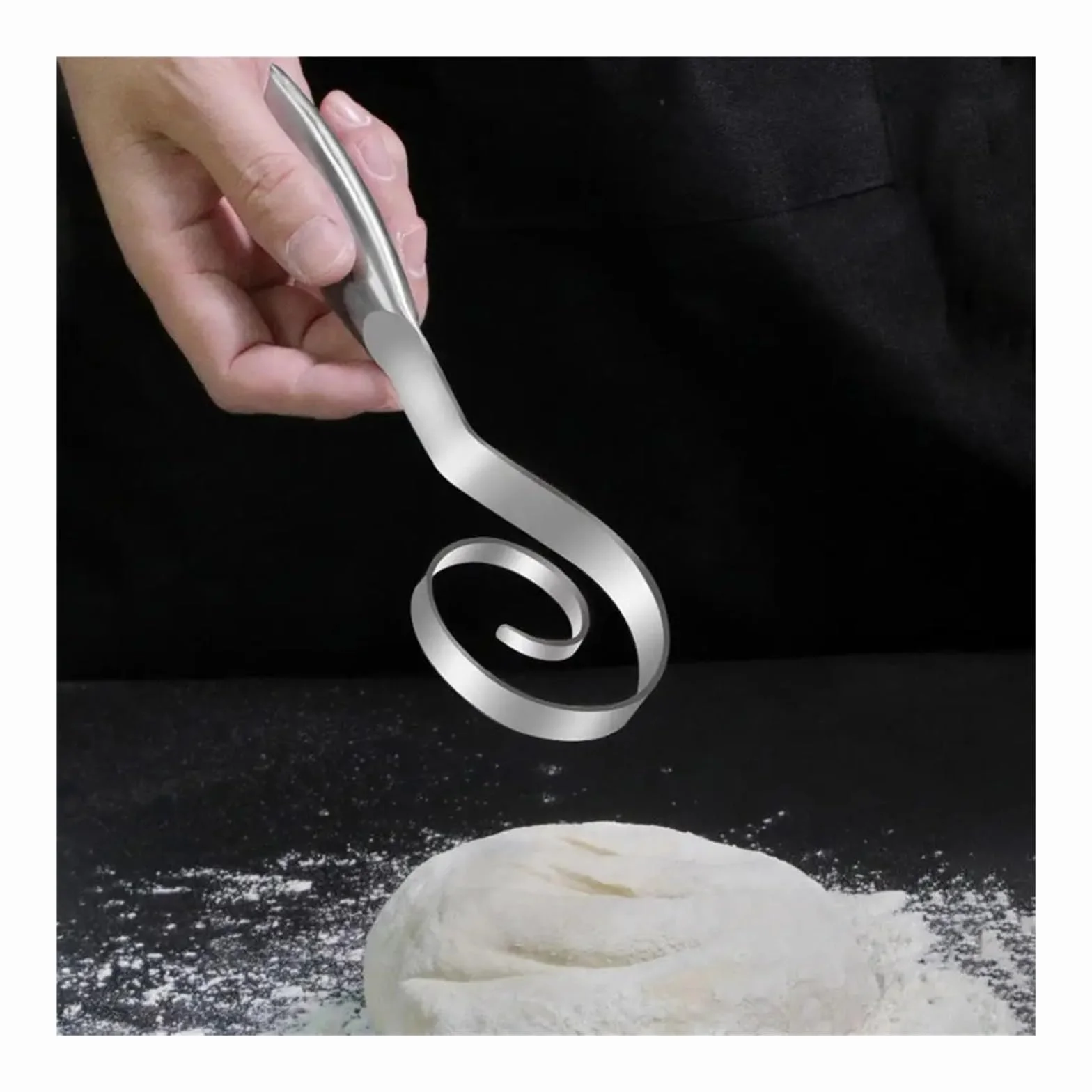 Batidor de masa de acero inoxidable, herramienta de mezcla de pan danés, mango ergonómico, apto para lavavajillas para pastelería y masa madre