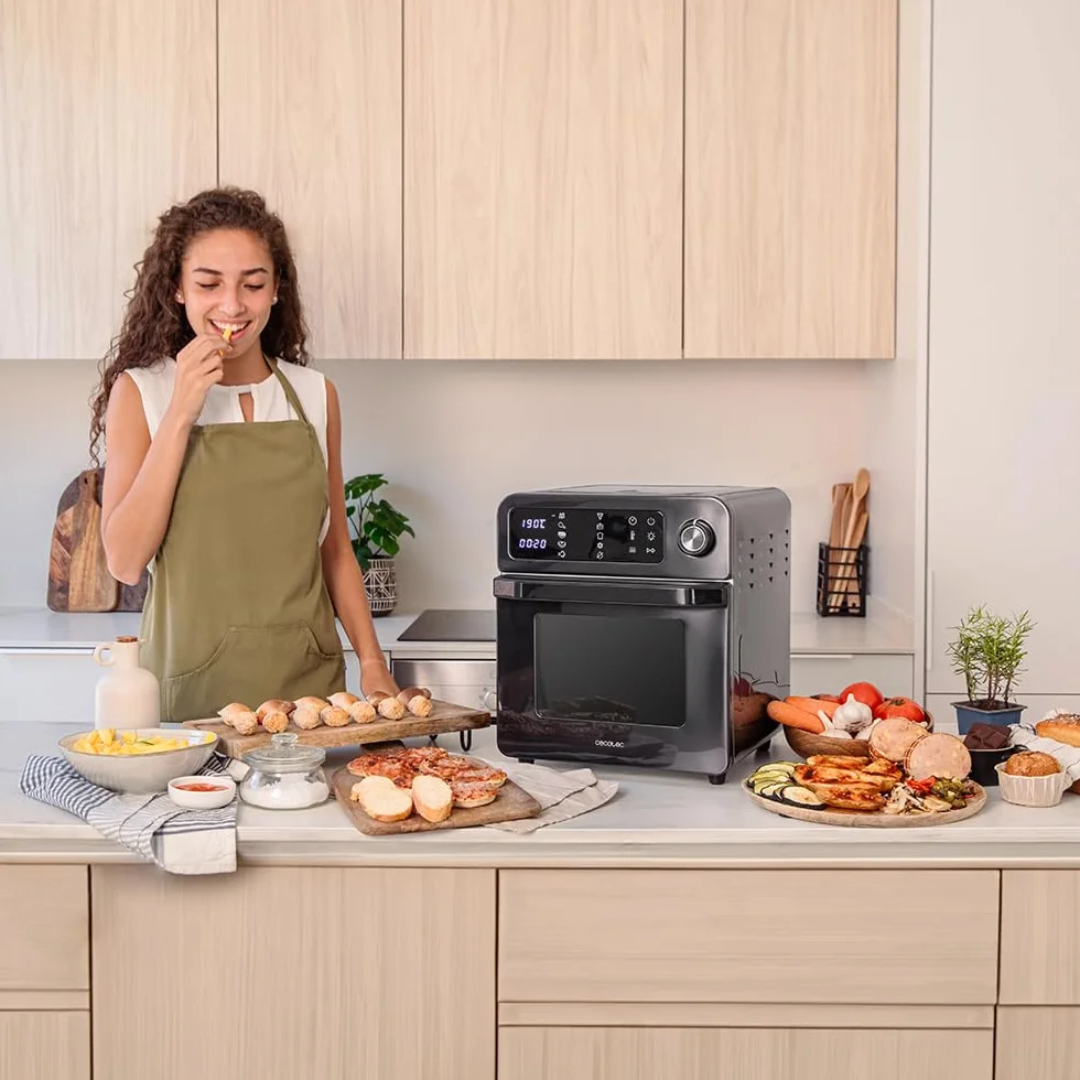 Cecotec Horno Freidora Bake&Fry 1500 Touch. 15 Litros, 1700 W, Resultados más sanos, Pantalla táctil, 10 Menús predeterminados, Acero inoxidable, 60-230 º, Kit de Accesorios