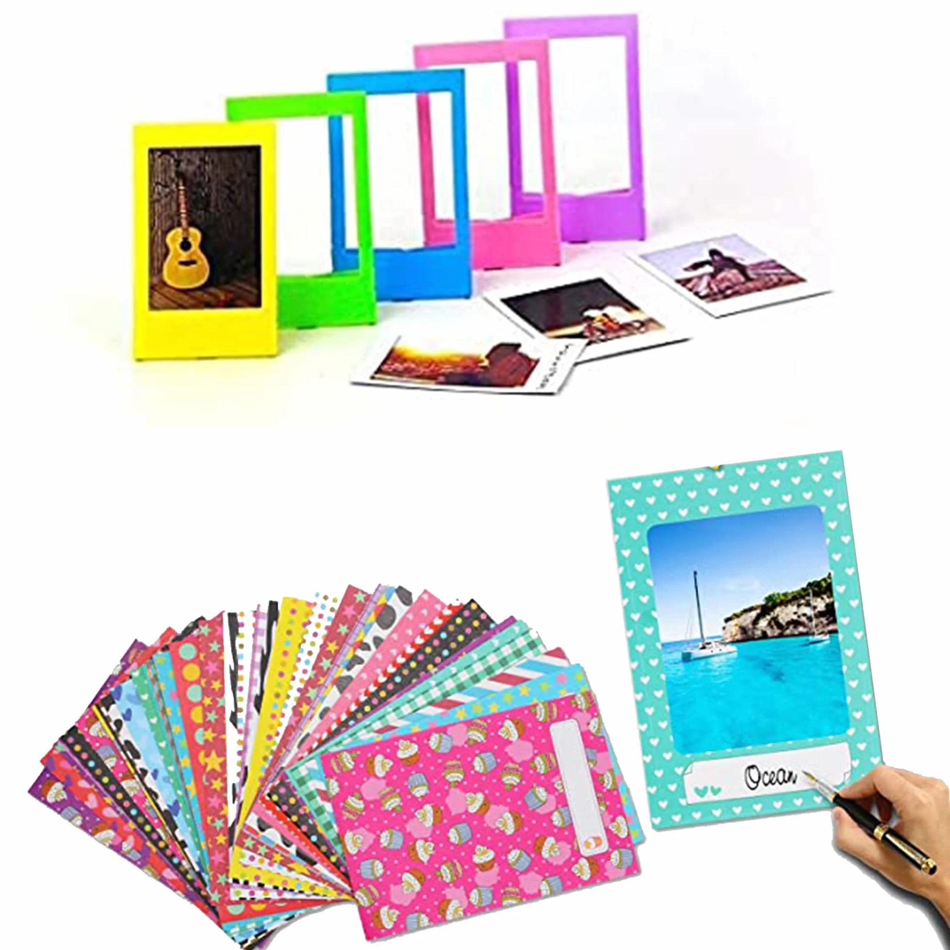 15pcs Mini Marco Polaroid+ 40pzas Pegatinas Álbum de Fotos 8,9 * 5,7 cm Mini Marco de Fotos Marco de Fotos de plástico para cámara instantánea Compatible con Instax Mini 11/Mini 9 etc.