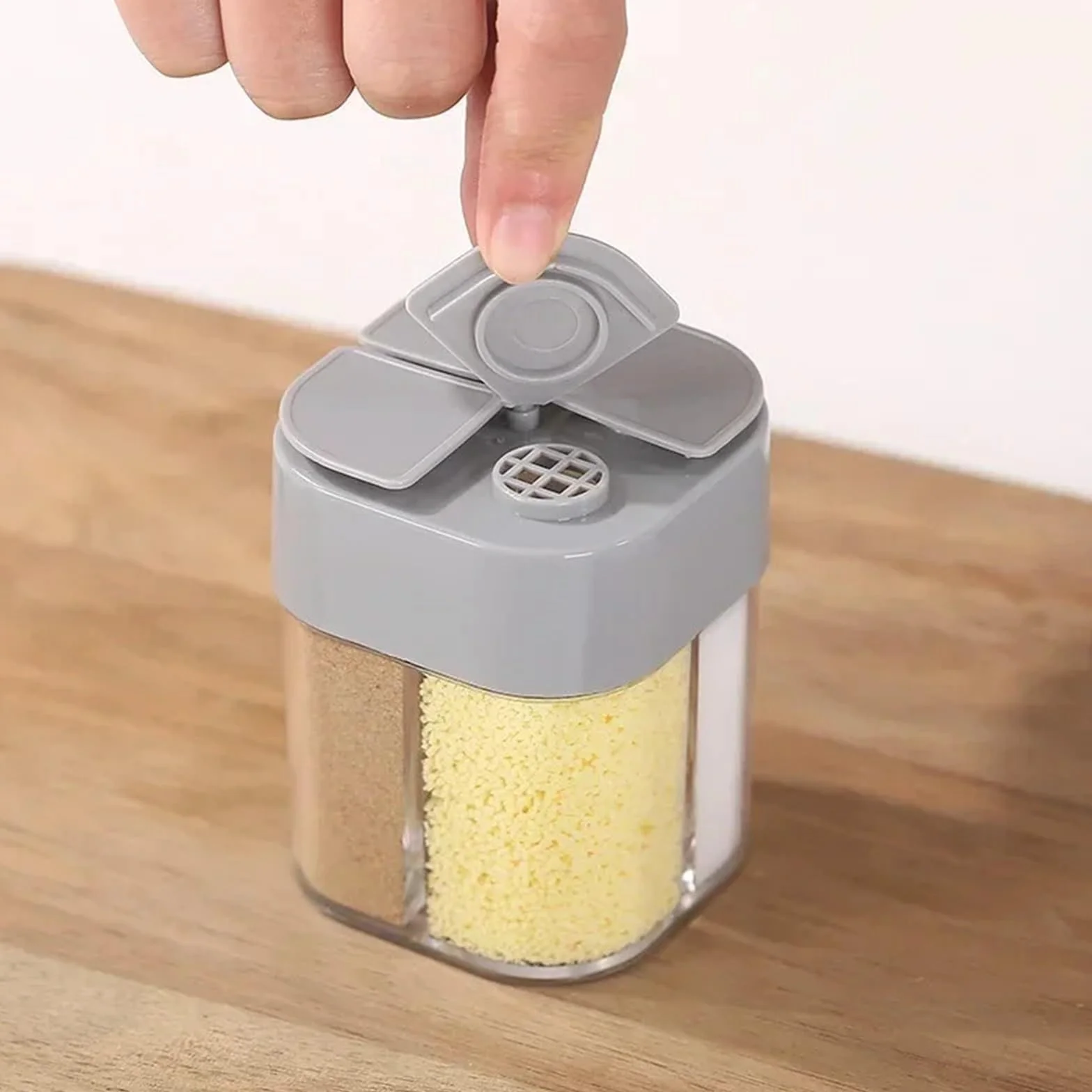 Caja de condimentos con tapa sellado, caja especias for barbacoa, dispensador, Kit cocina al aire libre Para Condimentos(Grey)