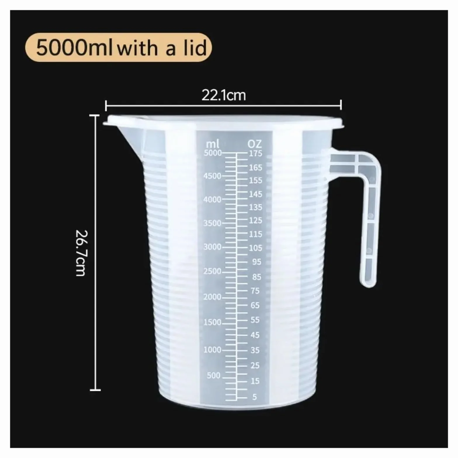 Vaso medidor graduado transparente, báscula de plástico, vaso de laboratorio con tapa, vaso mezclador transparente de gran capacidad for cocina y repostería.(5000ml(with a lid))