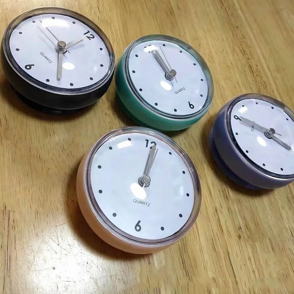 Reloj de Pared de Cuarzo Impermeable Antivaho Pequeño 7.5 cm Baño Espejo Ventosa