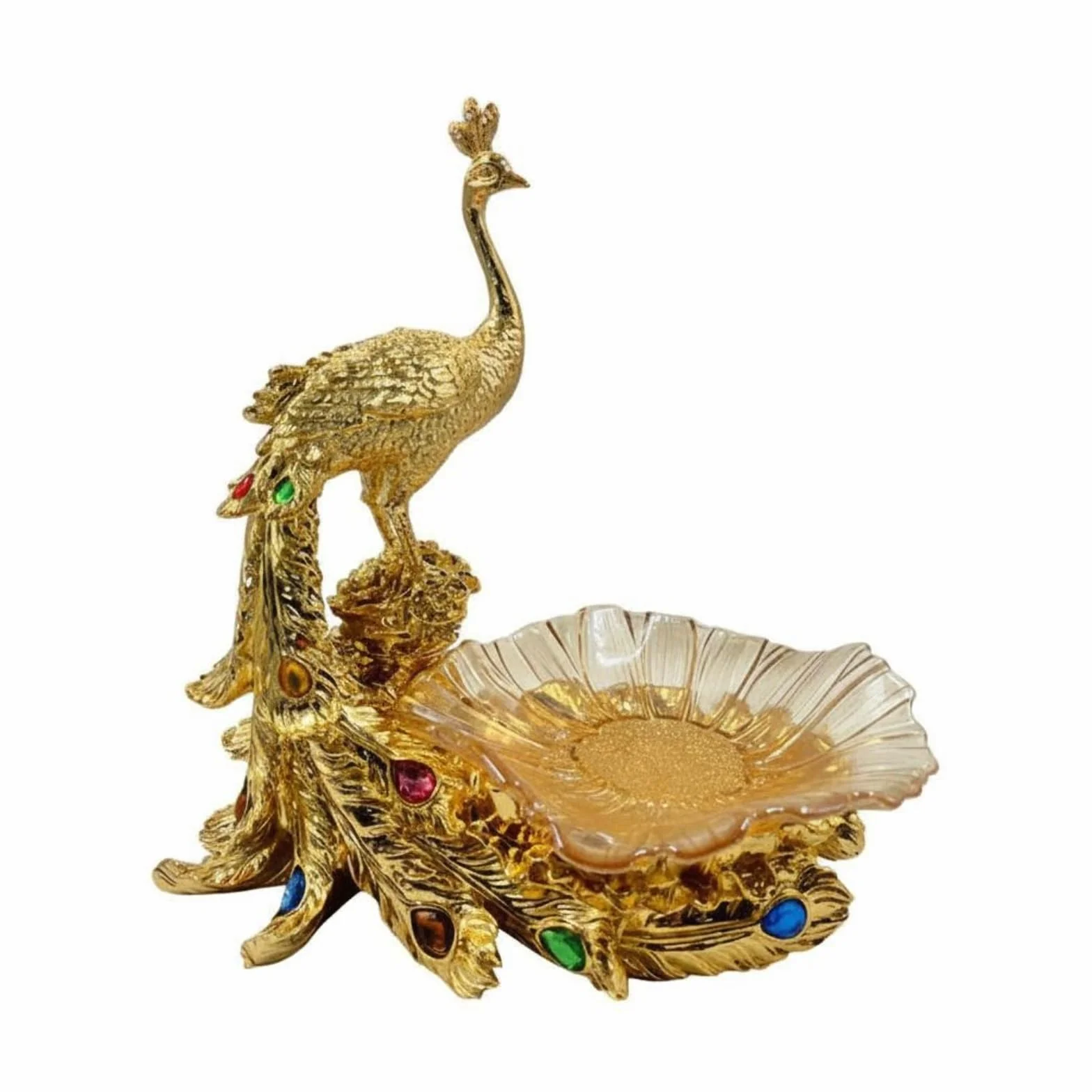 Bandeja Industrial Centro Mesa Frutero Decorativa con Silueta y Cuenco Vidrio Estructura, Oro