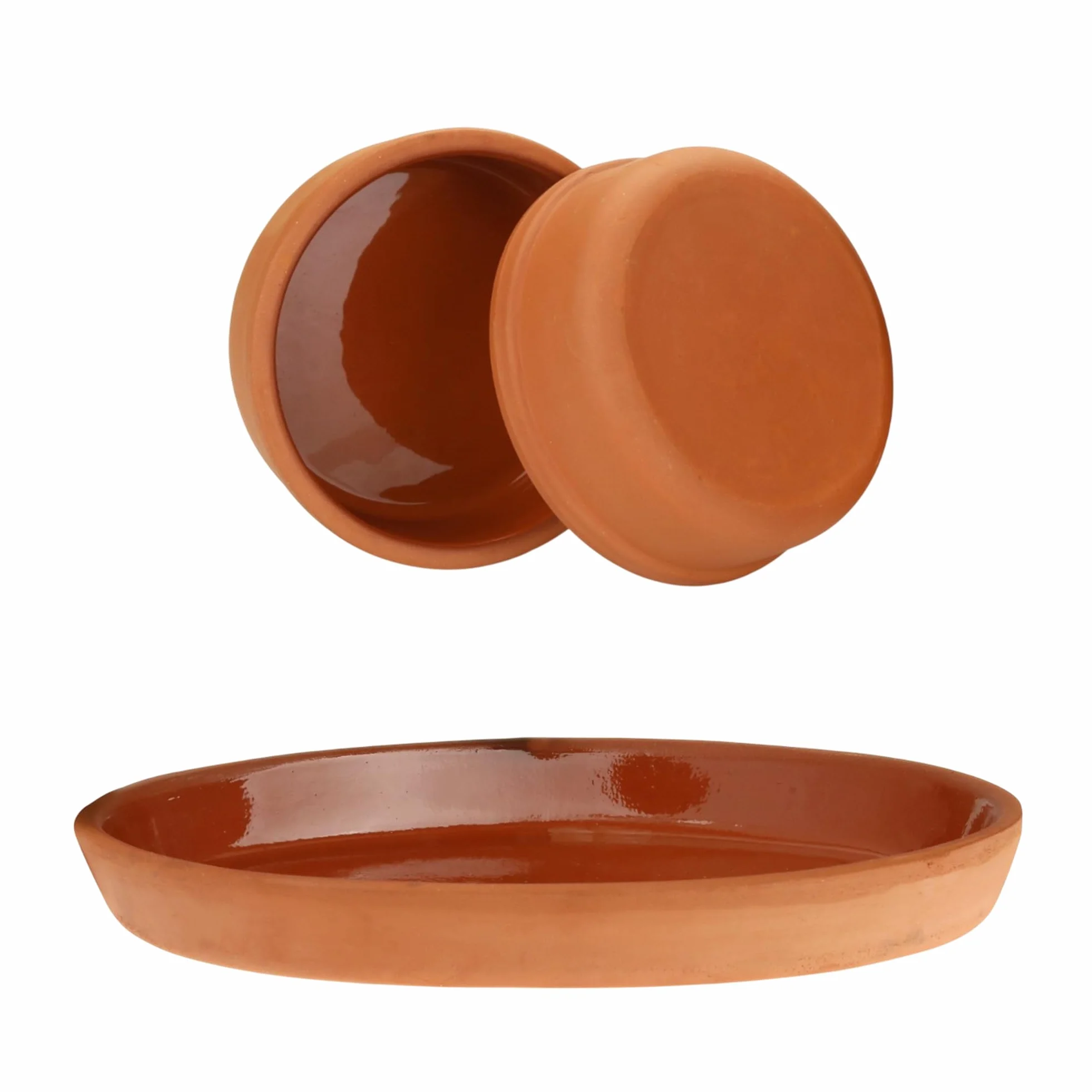 Areste Juego de cocina de terracota, ollas de arcilla mexicana antiadherentes, aptas para horno y lavavajillas, marrón, 1 pulgada