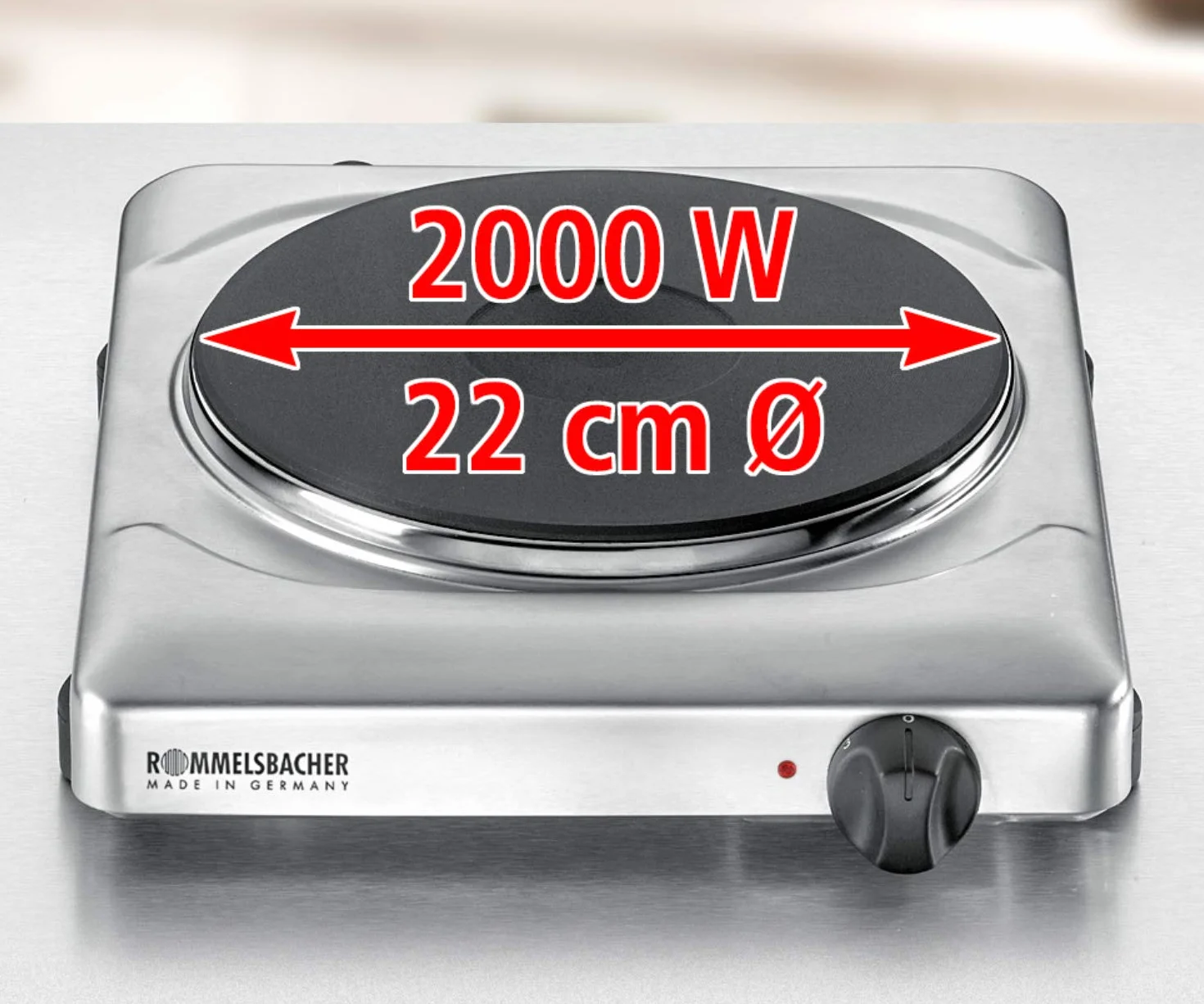 Rommelsbacher THS 2022/E Gastro - Cocina eléctrica portátil con un fuego (22 cm), acero
