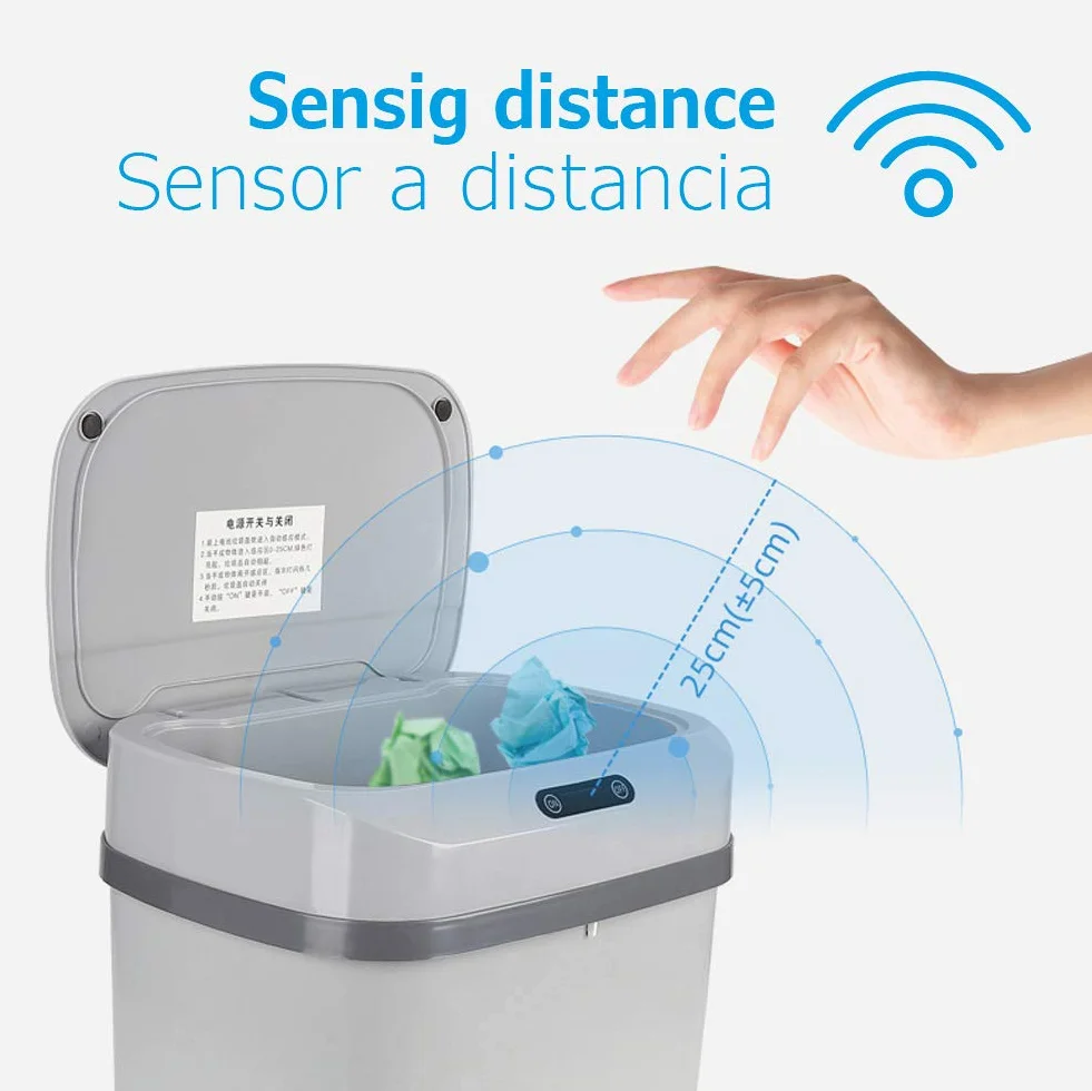 Cubo de Basura con Sensor Automático Papelera Inteligente 13 Litros Gris