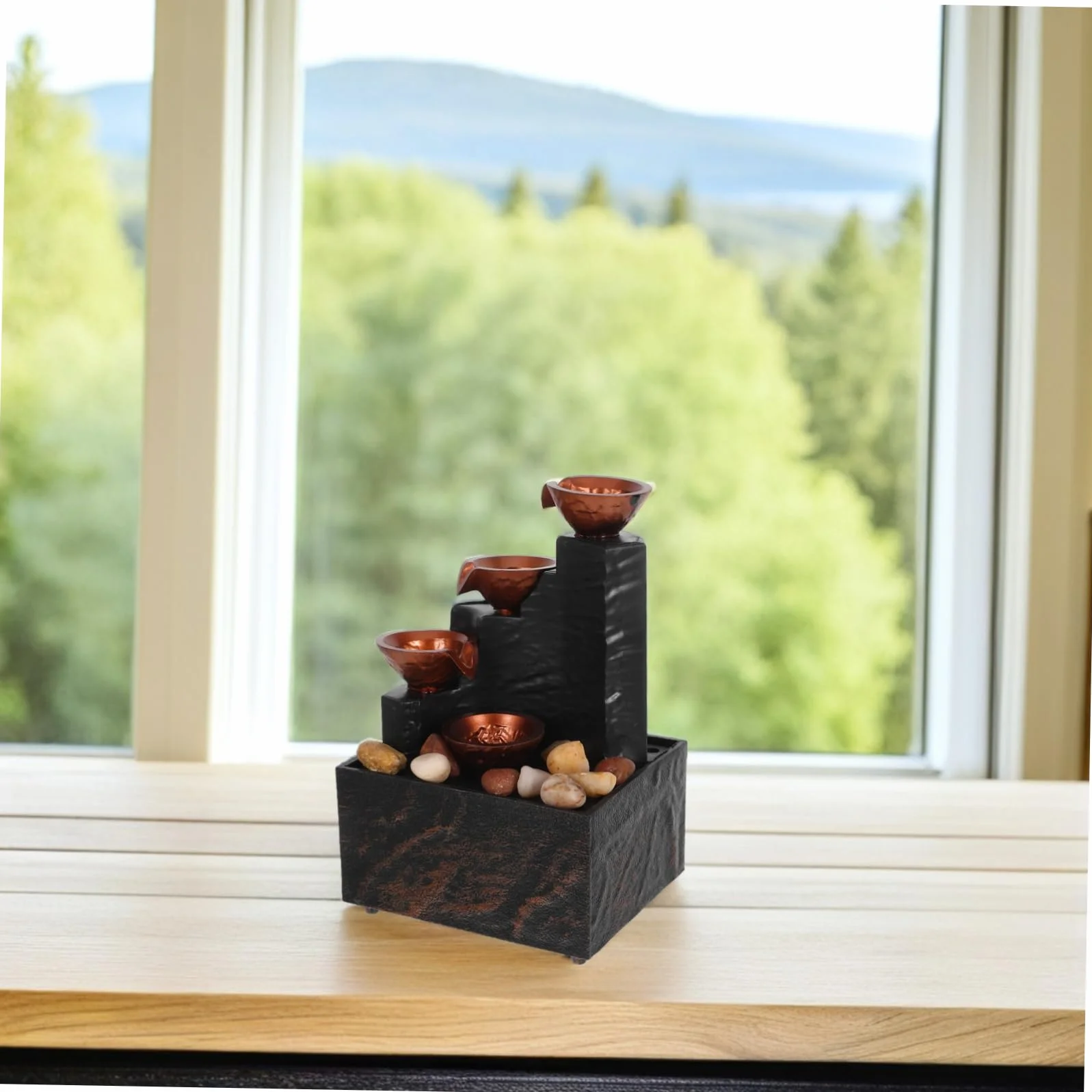 1 Set Pequeña Fuente De Agua LED De Interior con Guijarros Naturales Decoración De De Escritorio para La Sala De Estar De Dormitorio Decoración De La Oficina De La