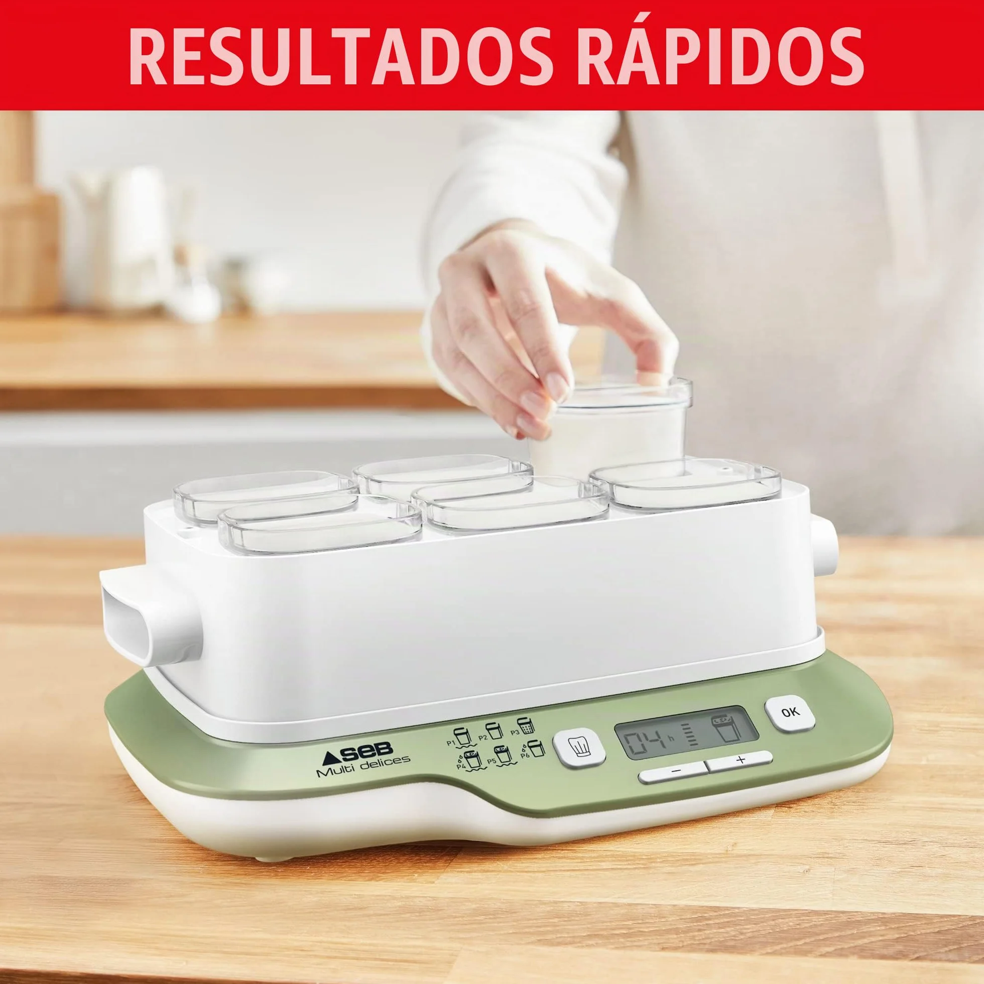 Seb Multi Delices Express Vegetal Yogurtera 6 tarros de vidrio 140 ml, libre de BPA, 6 programas, programa expreso, fabricado en Francia YG660A11