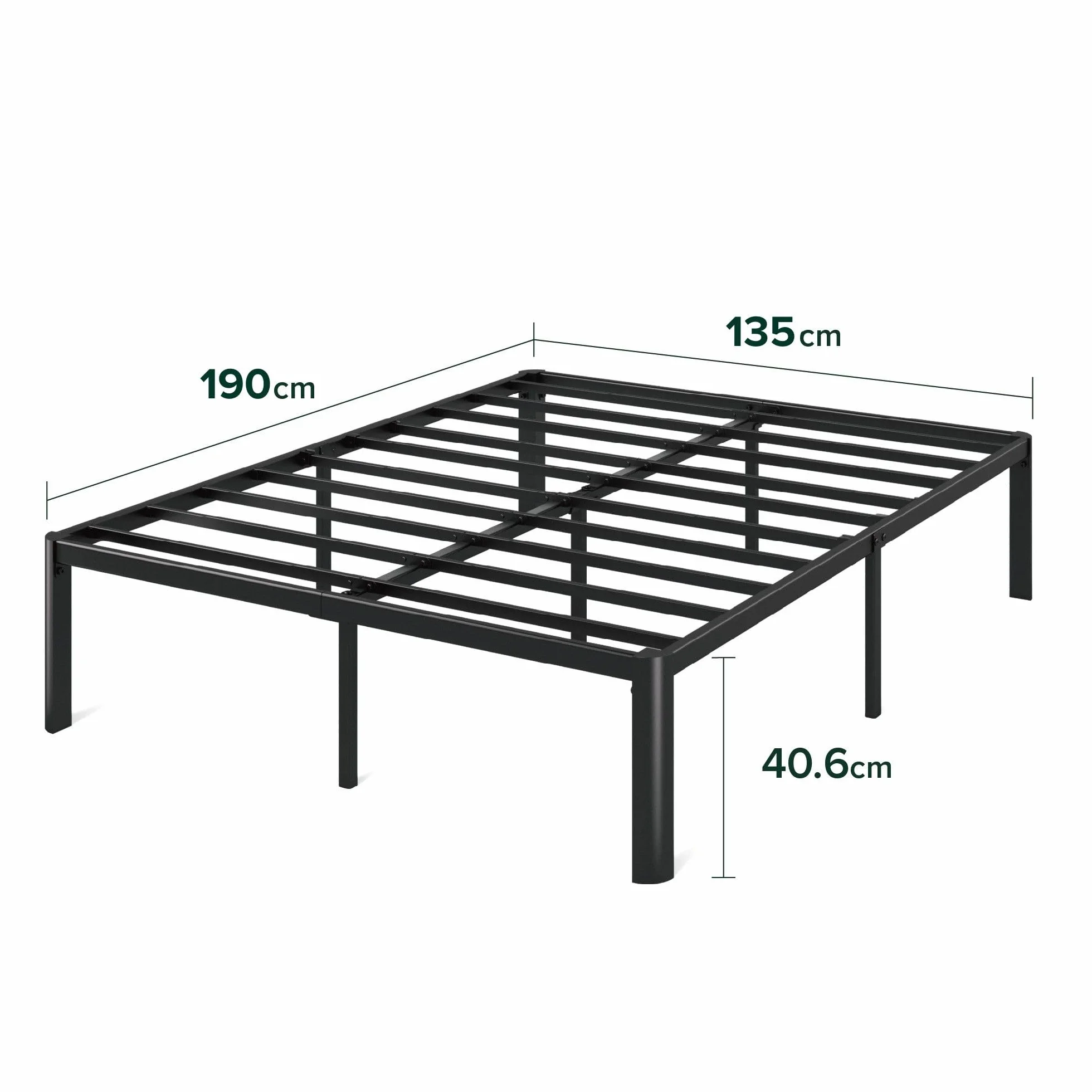 Zinus Van Somier 135x190 cm - Altura 41 cm - Base Cama Matrimonio en Acero - Láminas de Metal - Montaje Fácil- Espacio de Almacenamiento - Negro