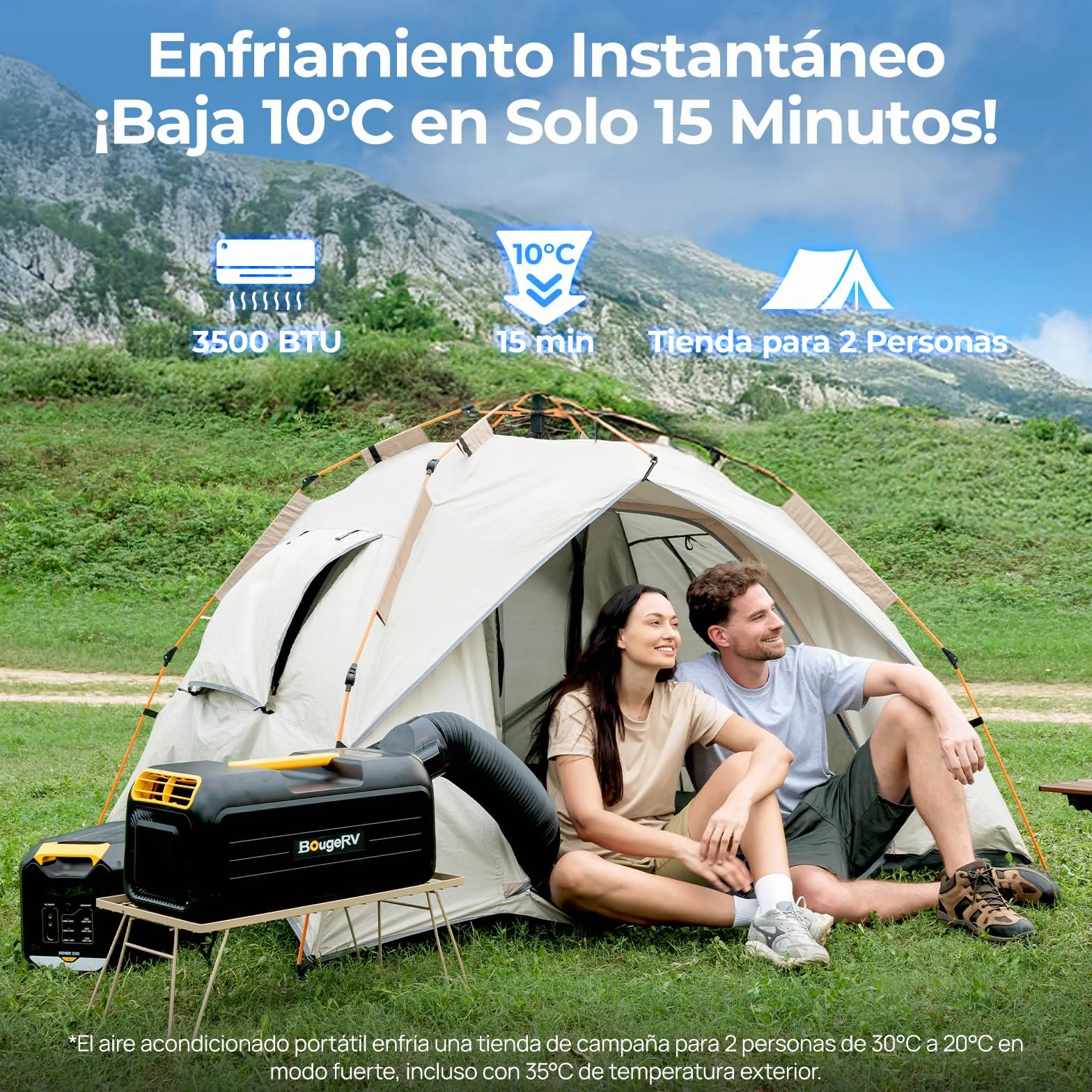 BougeRV PC35 Aire Acondicionado Portátil, 3500 BTU Climatizador, 5 en 1 con App, Compacto, AC 100V-240V, Aire Acondicionado para Camping, Caravana, Tienda, Camión, Furgoneta