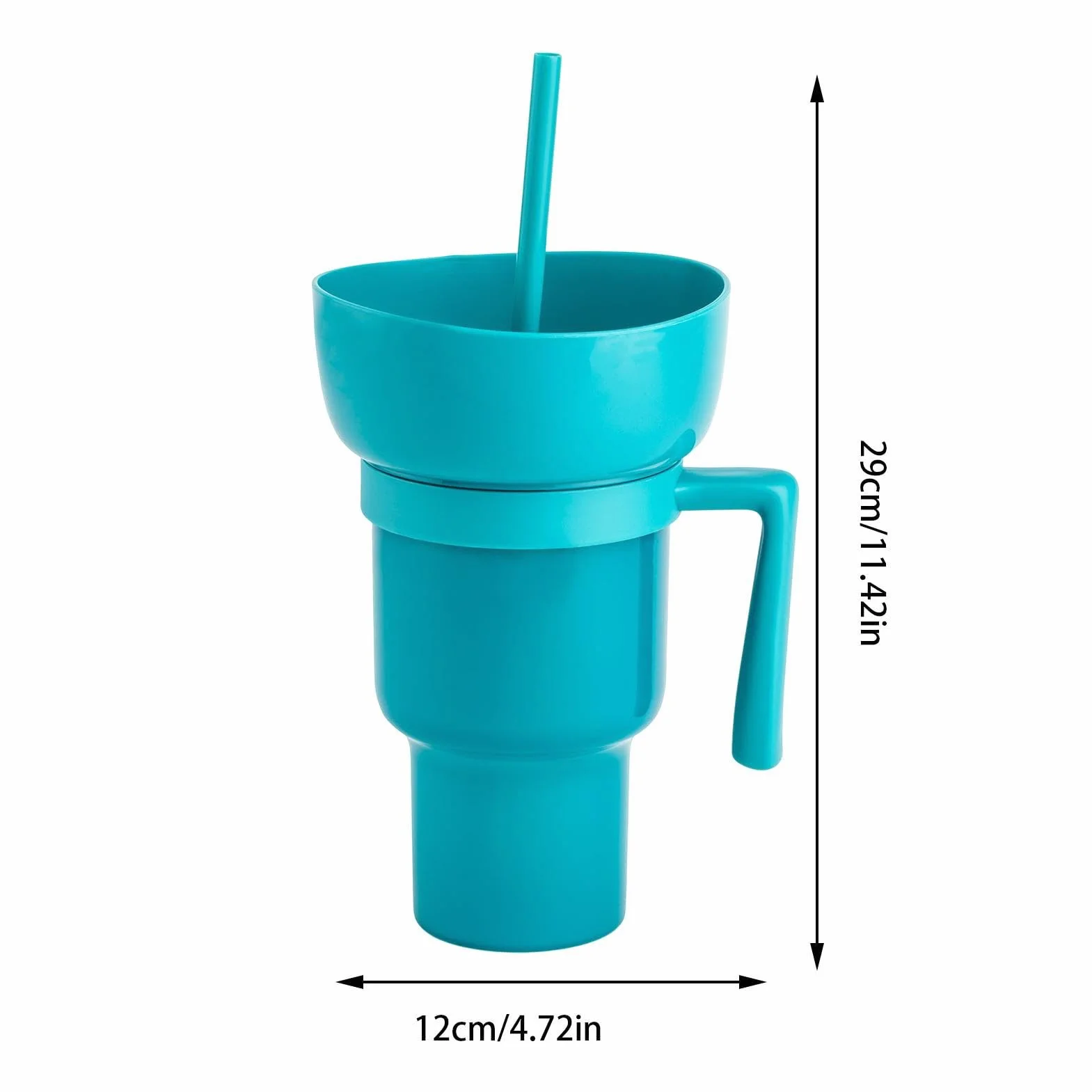 Vaso de estadio de 32 onzas con cuenco para aperitivos, a prueba de fugas, 2 en 1, recipiente para bebidas y aperitivos con pajilla, apto para viajes, con tapa de cuenco, ideal para adultos y niños