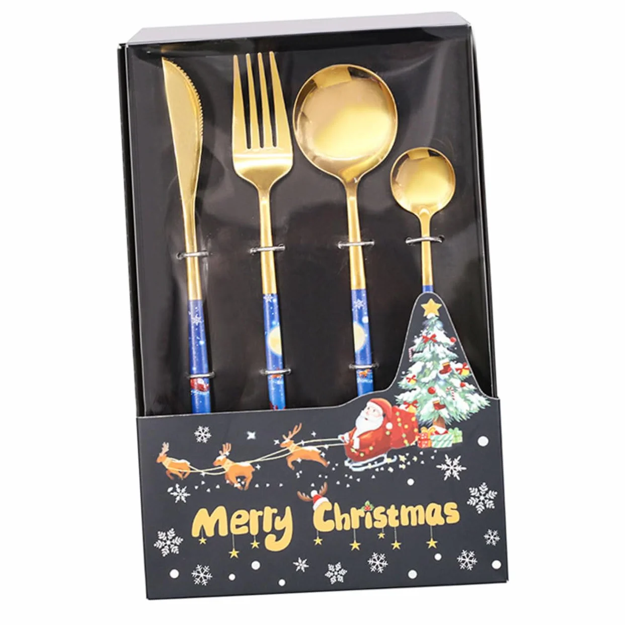 SHOWERORO 4juegos Cubiertos De Inoxidable para Navidad Cuchara Tenedor y Cuchillo Utensilios De Mesa Diseño Temático para Comidas Festivas y Banquetes De Navidad