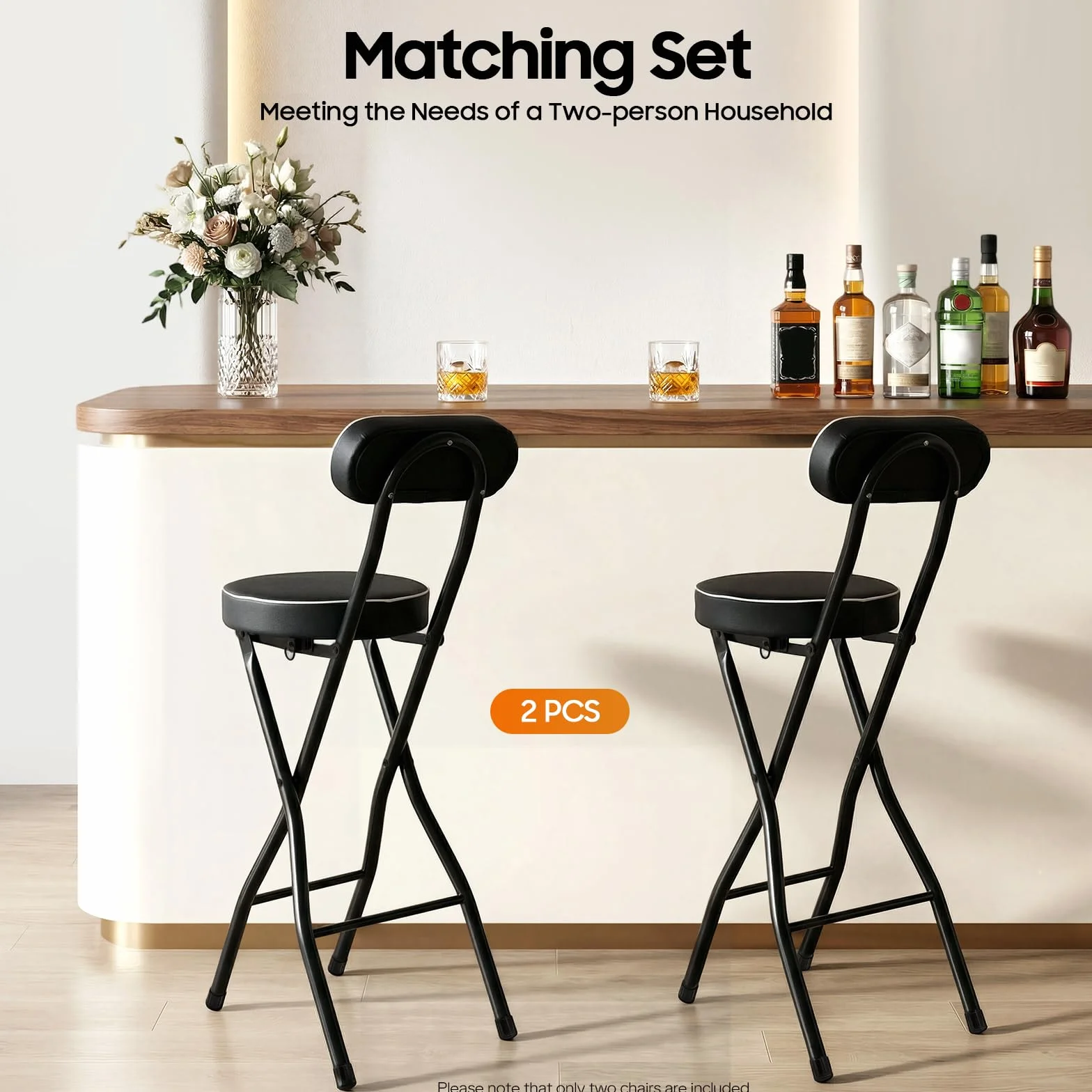 Juego de 2 taburetes plegables de 65 cm, taburete de bar plegable, taburete alto y plegable