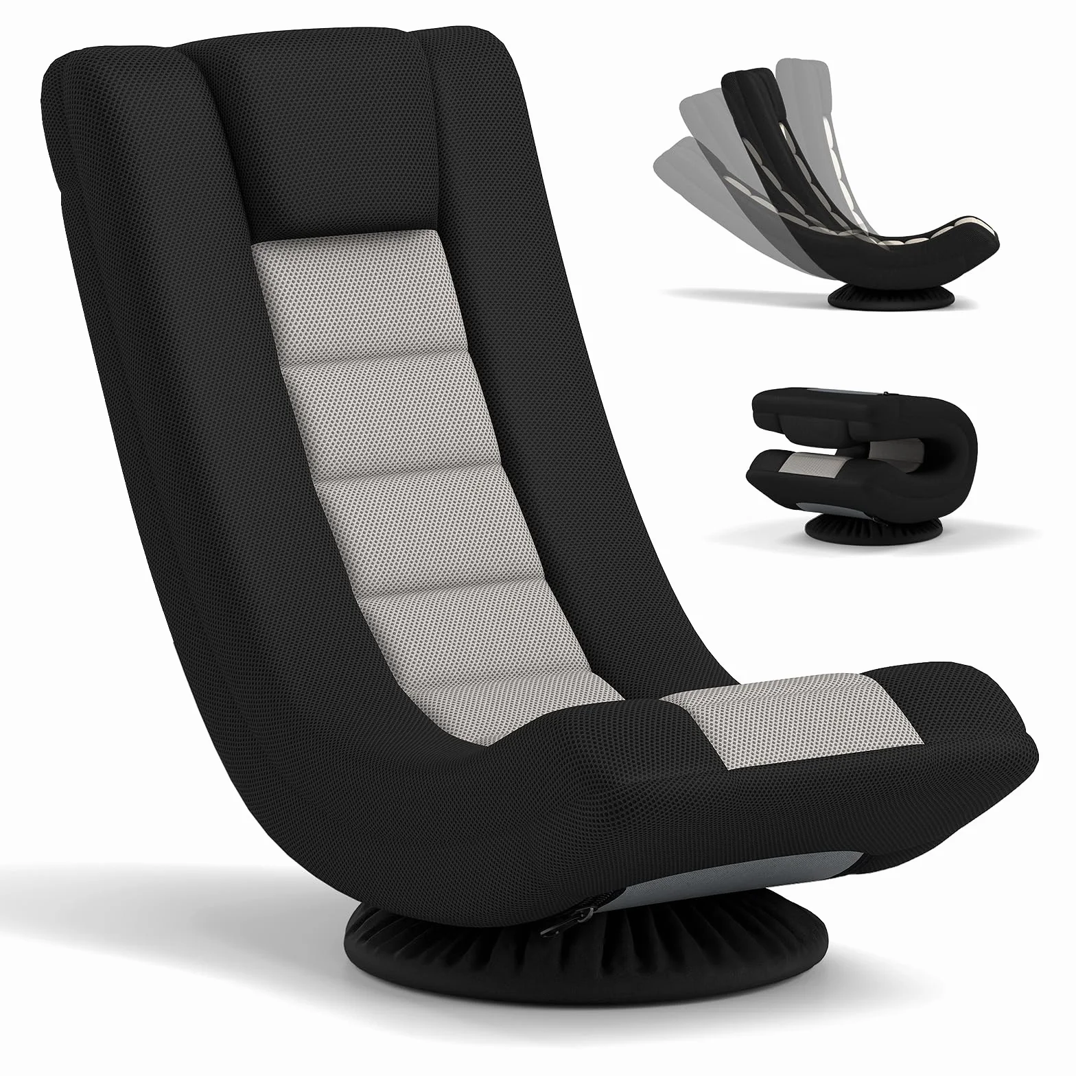 COSTWAY Silla de Suelo Giratoria 360°, Silla de Juego con Respaldo Ajustable en 4 Posiciones, Sofá Perezoso con Soporte Integral, Base de Metal, Silla de Piso para Lectura y Videojuegos (Gris)