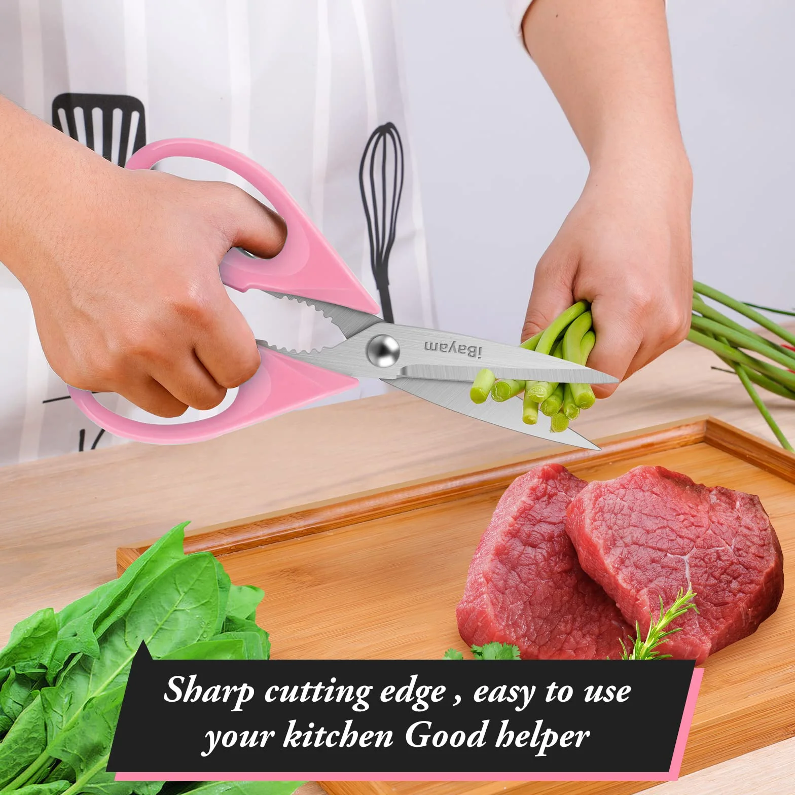 iBayam Tijeras de cocina multiusos de 8.5 pulgadas con funda, accesorios de cocina rosa para mujeres, mamá, esposa, ella
