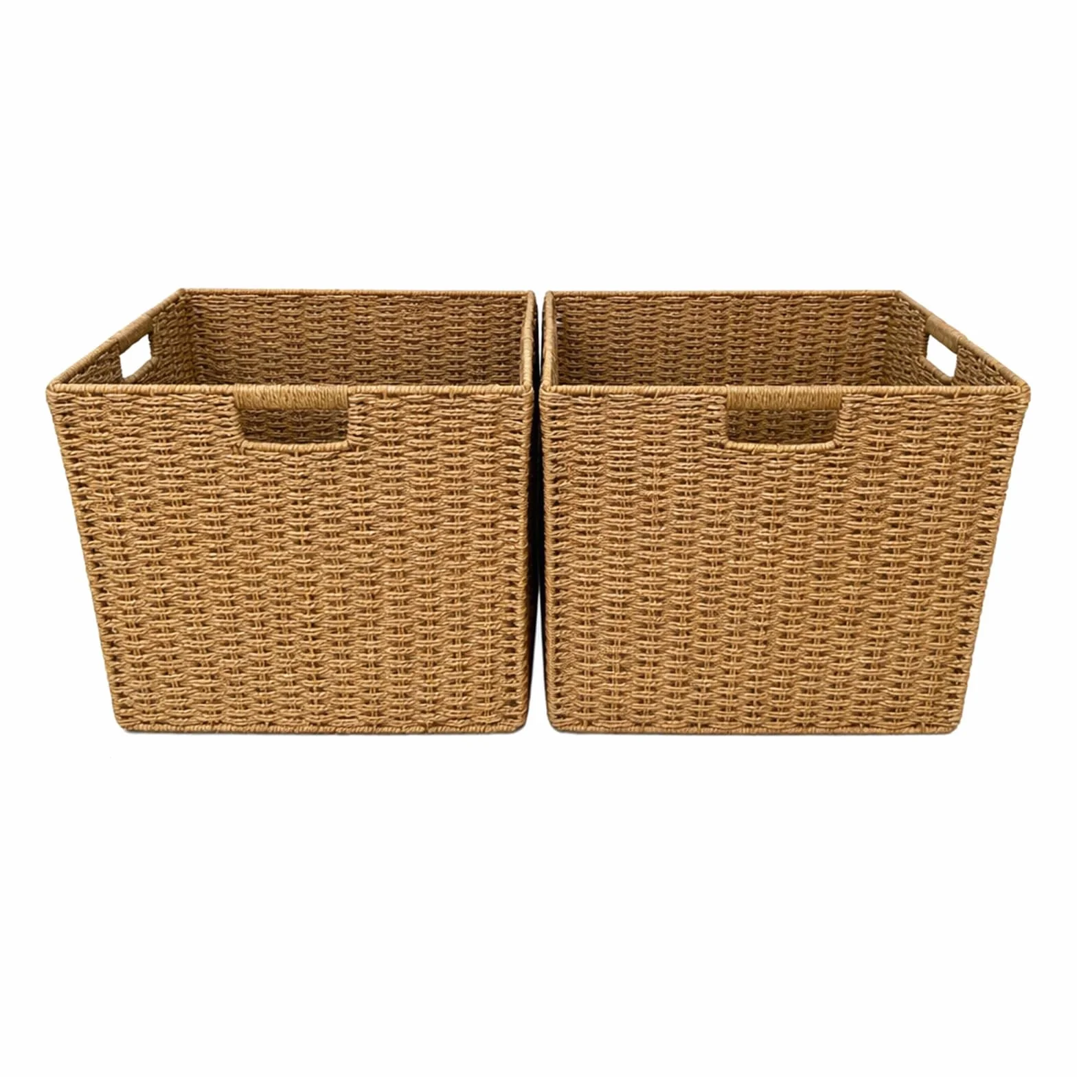 Cesta de almacenamiento de mimbre trenzado, juego de 2 cestas plegables de 33 x 38 x 33 cm, con asas y marco de metal, apto para uso Kallax y estantes de cubos, cesta para sala de estar y dormitorio