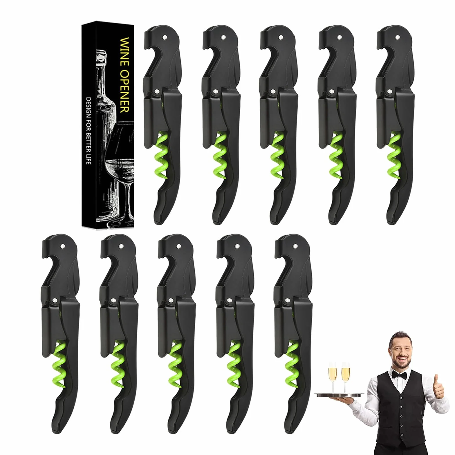 Sacacorchos Abridor de Vino Profesional 3 en 1 Negro Verde