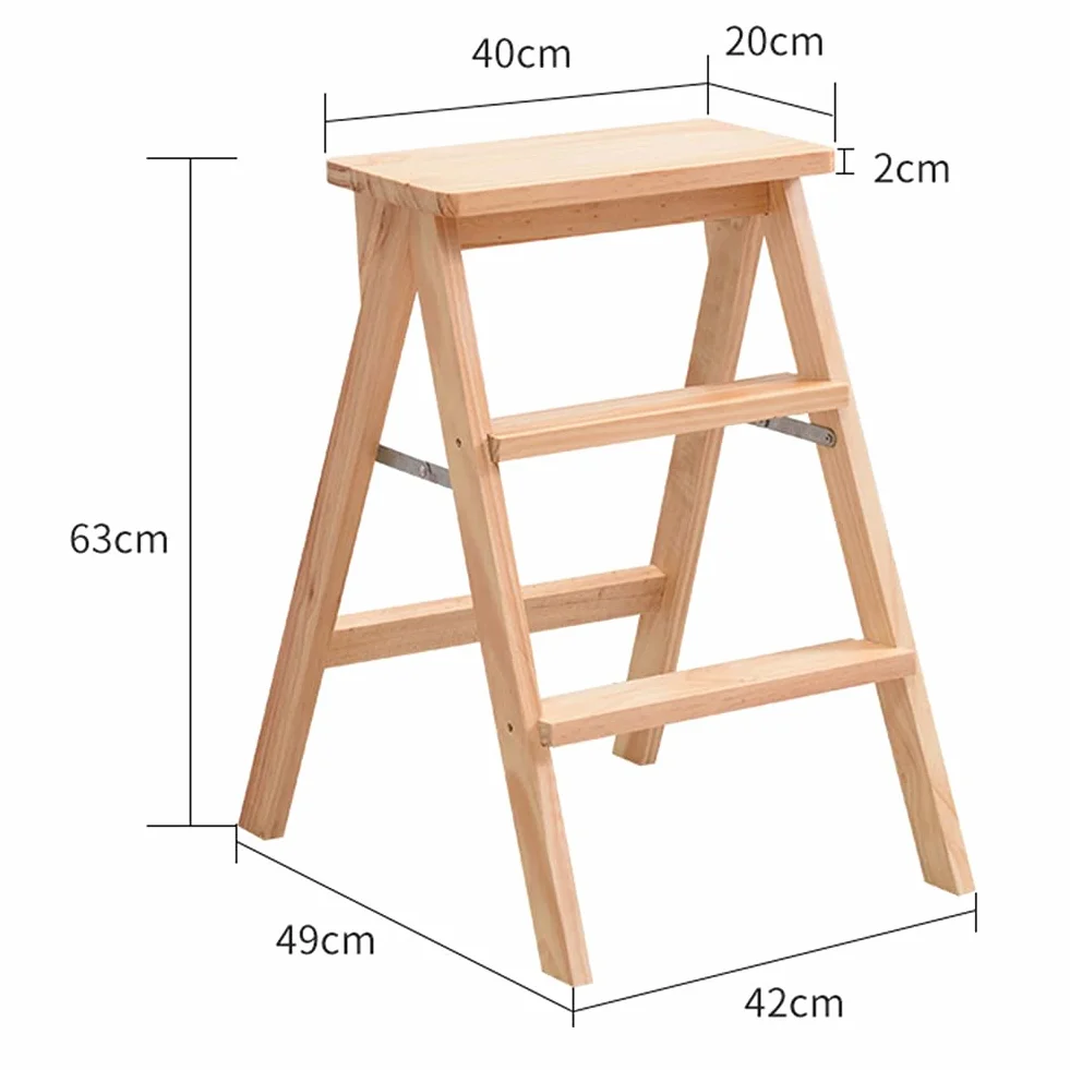 Taburete plegable de madera de 3 escalones para adultos y personas mayores, escalera portátil para cocina/dormitorio, fácil acceso y altura extra para objetos de alcance