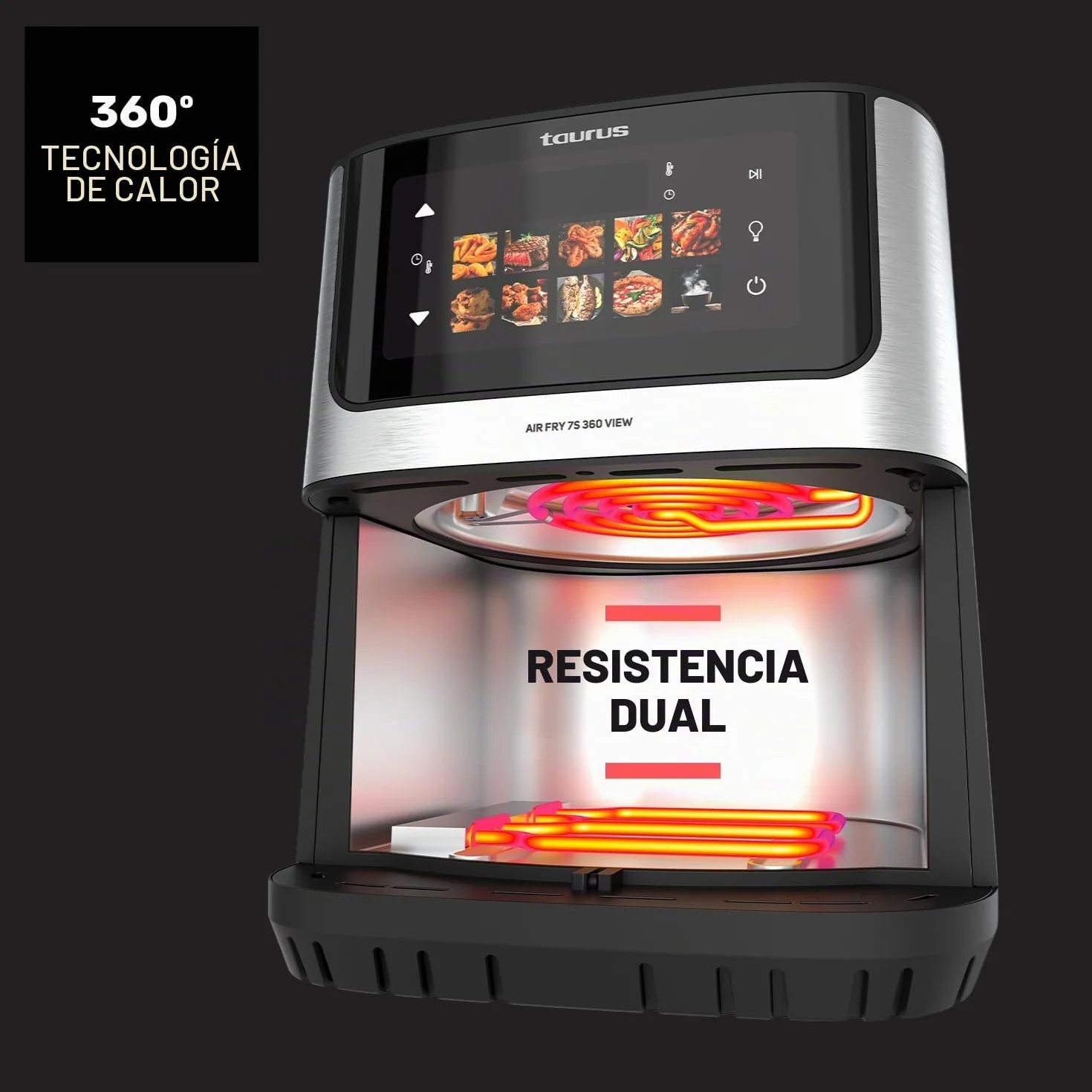 Taurus - Freidora de Aire 6,5L, 1900W, Doble Resistencia, 10 Programas