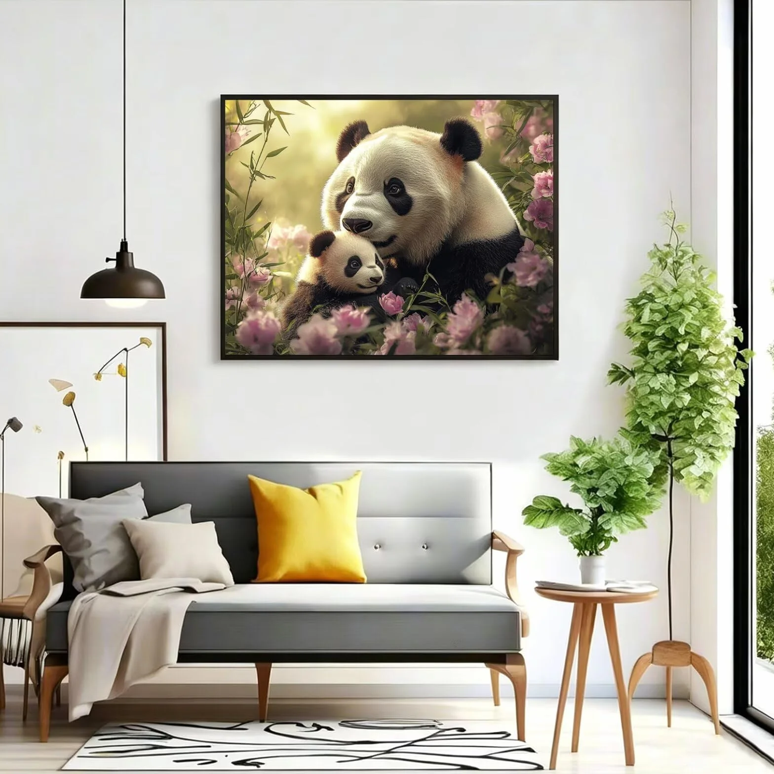 Pintar por Numeros panda Pinturas Acrilicas flor Pintura por Numeros Adultos DIY Lienzos para Pintar, Pintura Acrilica Manualidades, Decoración para Hogar, Regalos Cumpleaños, 90x120cm Sin Marco q-902