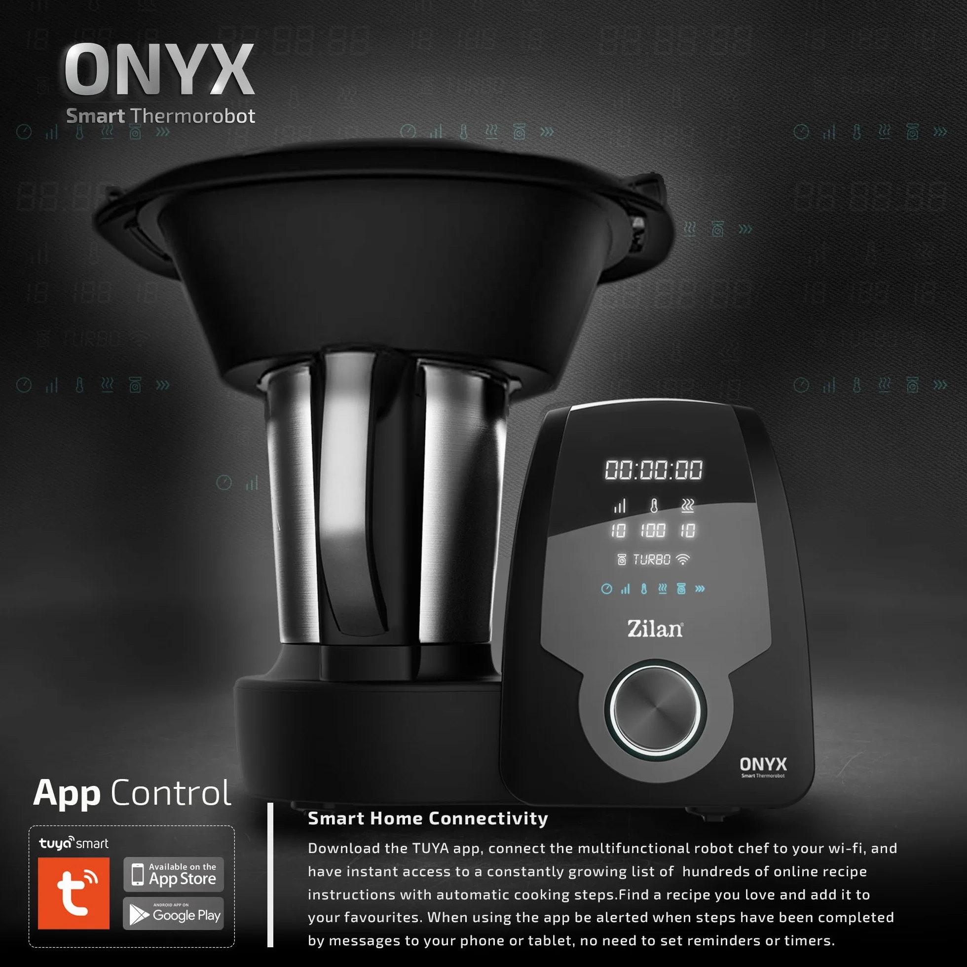 Zilan ONYX Thermorobot,Robot de Cocina Multifunción con Wi-Fi,30 Funciones, pantalla LED digital, Báscula integradar, 3,3L, 1700W
