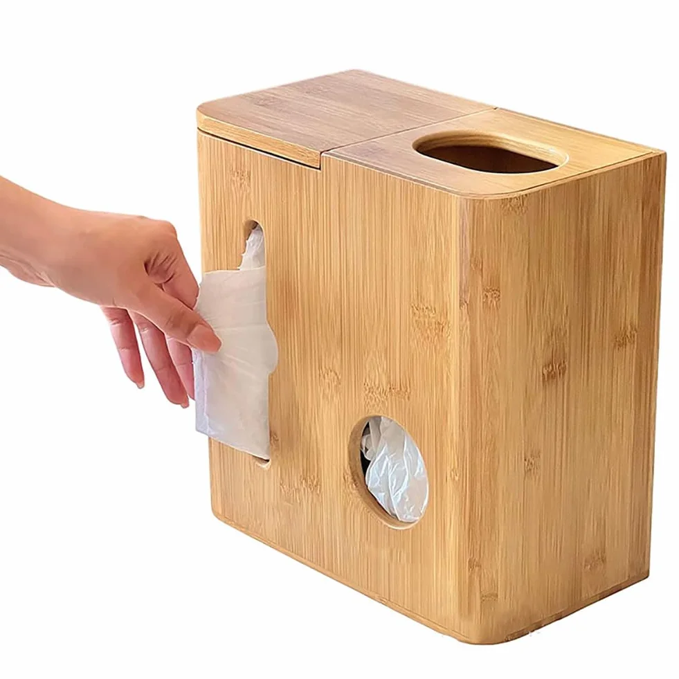 EFLALYHG Soporte para Bolsa de Basura, portarrollos dispensador de Bolsas de Basura de plástico, Soporte para Bolsas de bambú, Organizador montado en la Pared