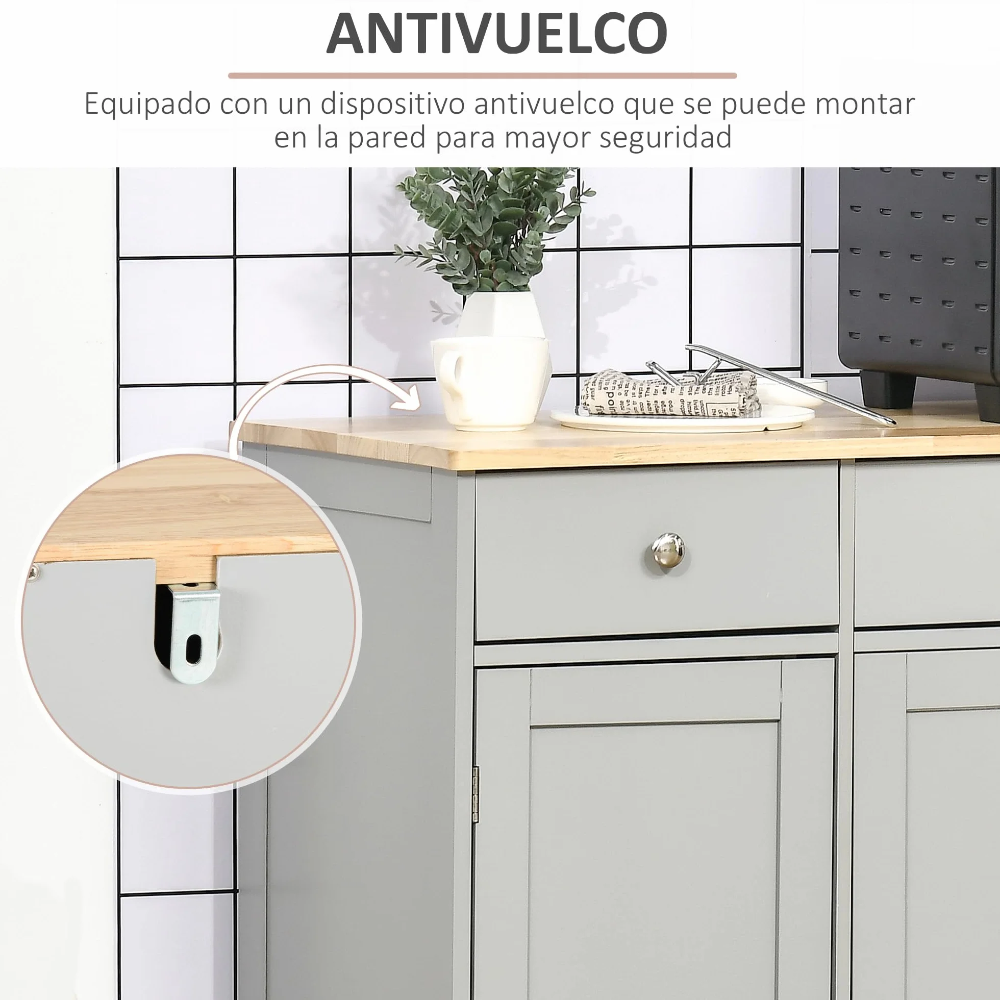 HOMCOM Aparador de Cocina 3 Cajones 3 Puertas Estantes Ajustables Mueble Auxiliar Almacenaje 101x40x85 cm Gris