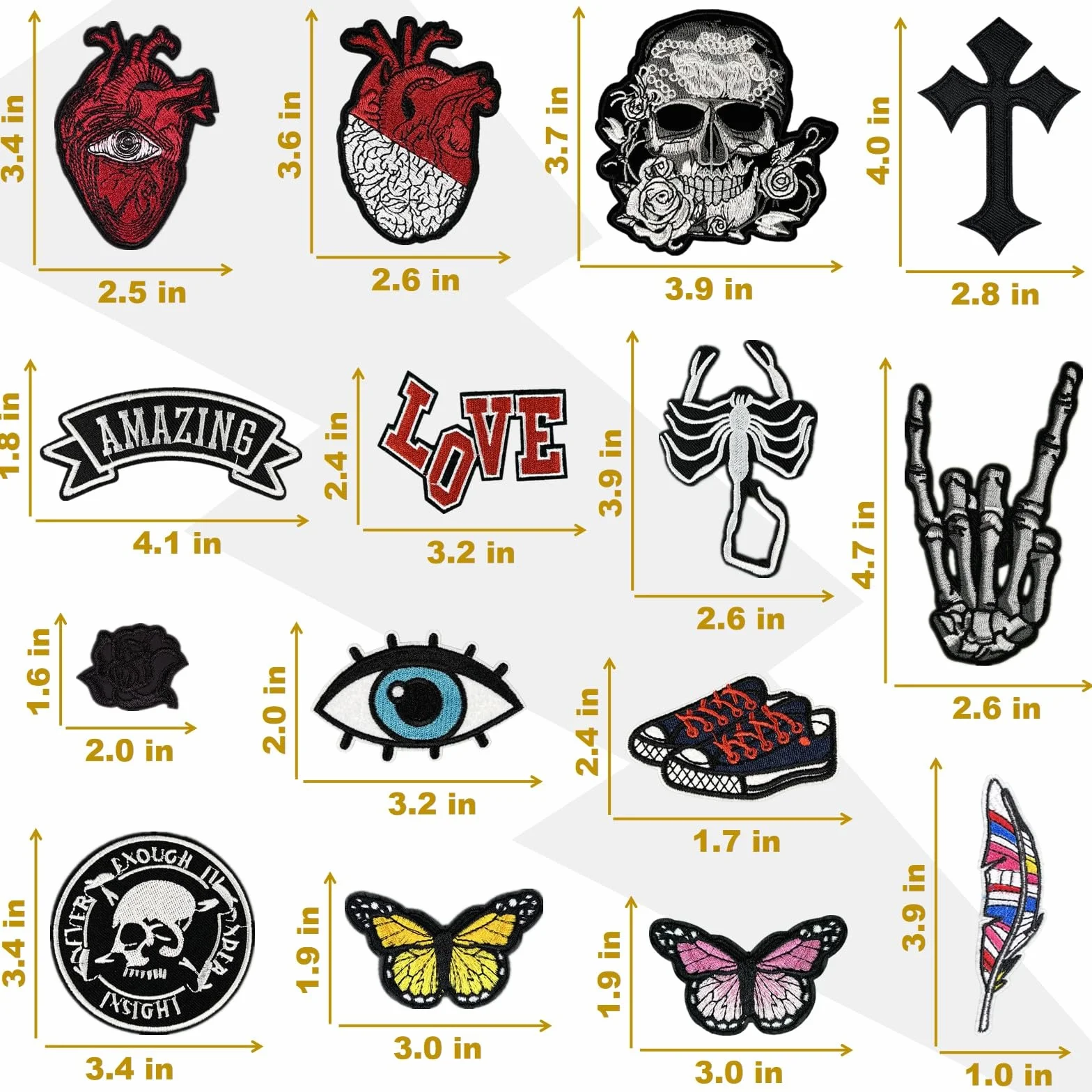 Parches bordados oscuros para planchar para ropa, parches de banda de rock para chaquetas, parches de costura fresca para mochilas, jeans, sombreros, accesorios de bricolaje (Dark4, 15 piezas)