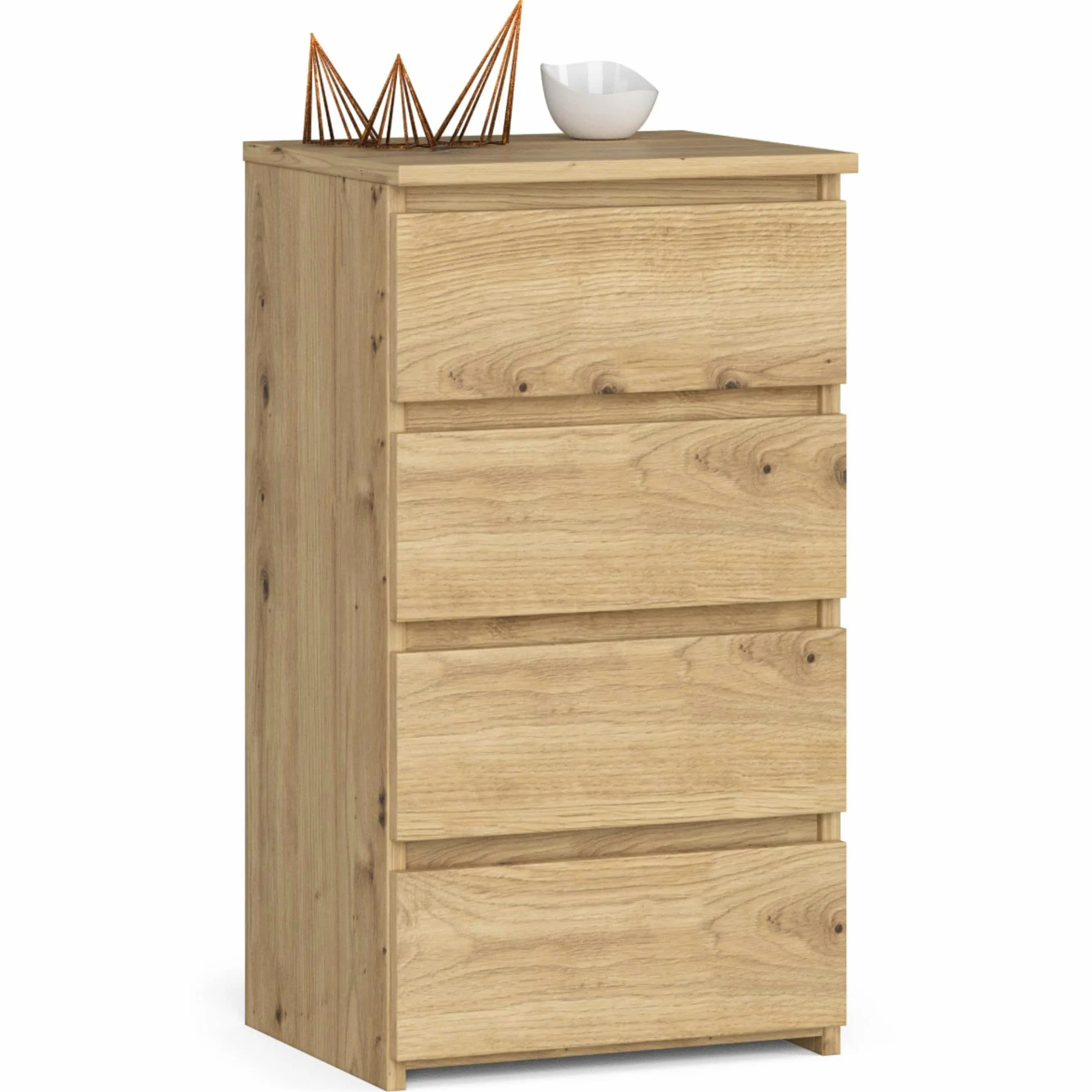 AKORD | Cajonero con 4 cajones | Cómoda Alta | Mueble Moderno para Sala de Estar, Comedor, Dormitorio, Entrada, baño | Armario Infantil | 35x40x74 cm | Roble Artisan