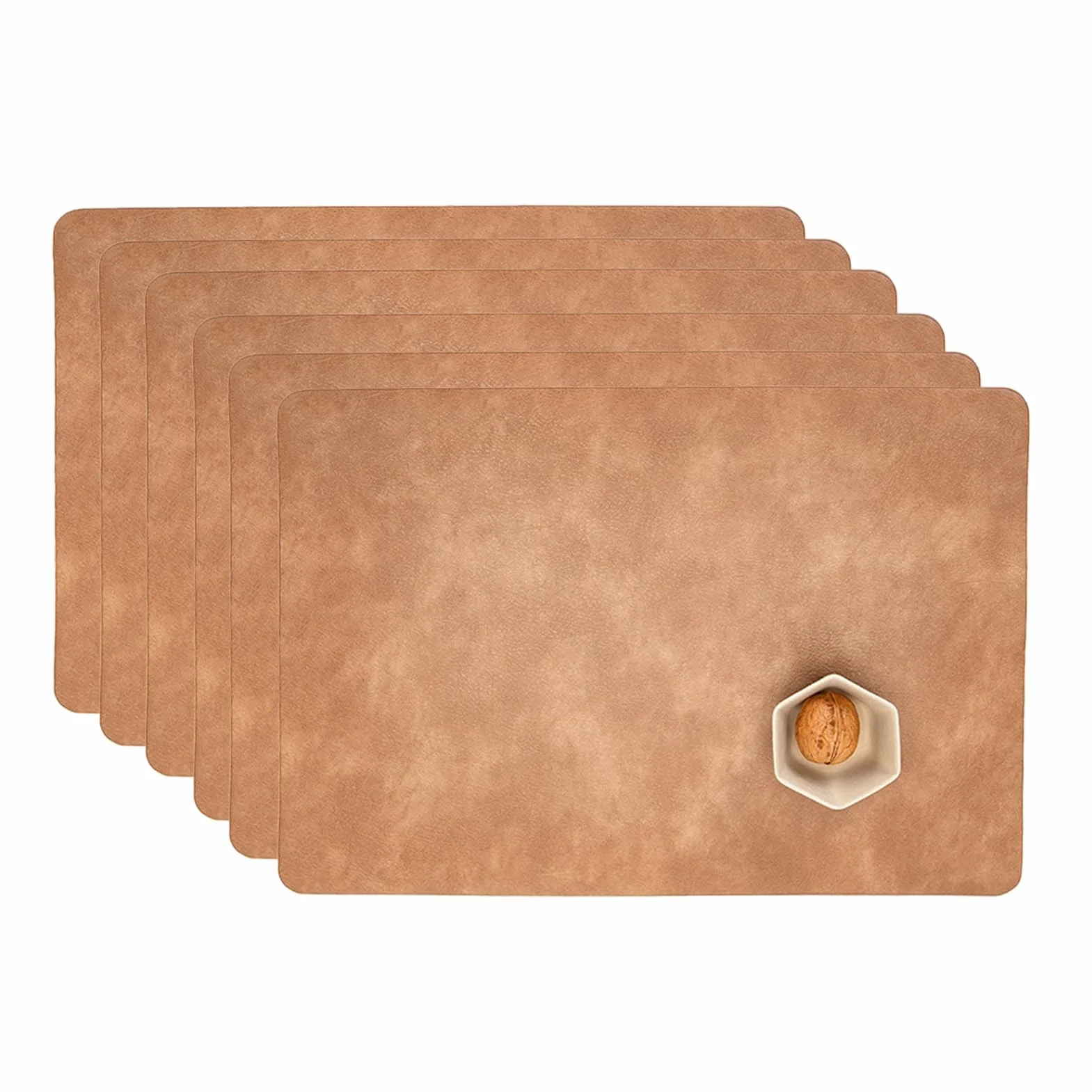 Manteles Individuales Plastico Salvamanteles Individuales Antimanchas Lavables de Cuero Antideslizantes Ipermeable Juego de 6, Marrón Claro