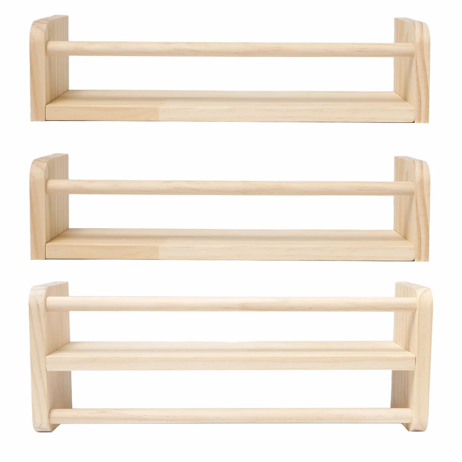 3 Piezas 40cm Estantes Flotantes para Guardería Estanteria Libros con Barra Protectora Flotantes Baldas Pared Madera Pino Madera Estantes Organizadores de Libros für Libros de Cuentos,Revista
