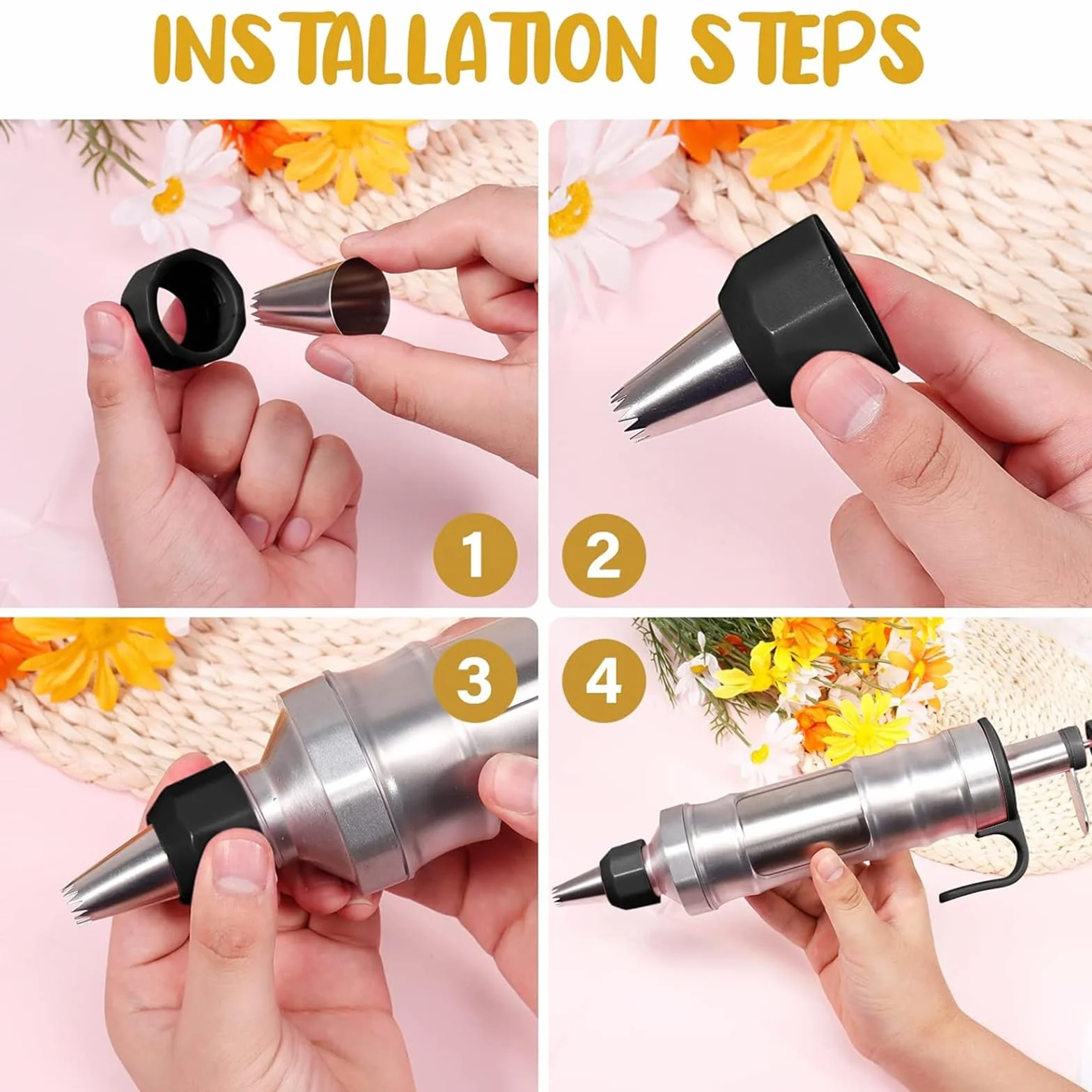 Juego de pistolas de decoración de glaseado, herramientas de decoración de pasteles con 3 raspadores de crema y 6 boquillas reemplazables, fácil de usar para principiantes, ideal para decoración de