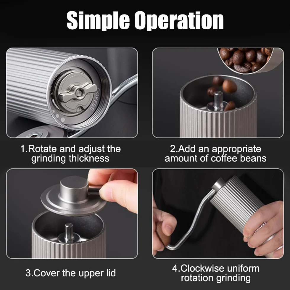Molinillo de café manual, ajustable con mango, de acero inoxidable, para cafetera moka de prensa francesa