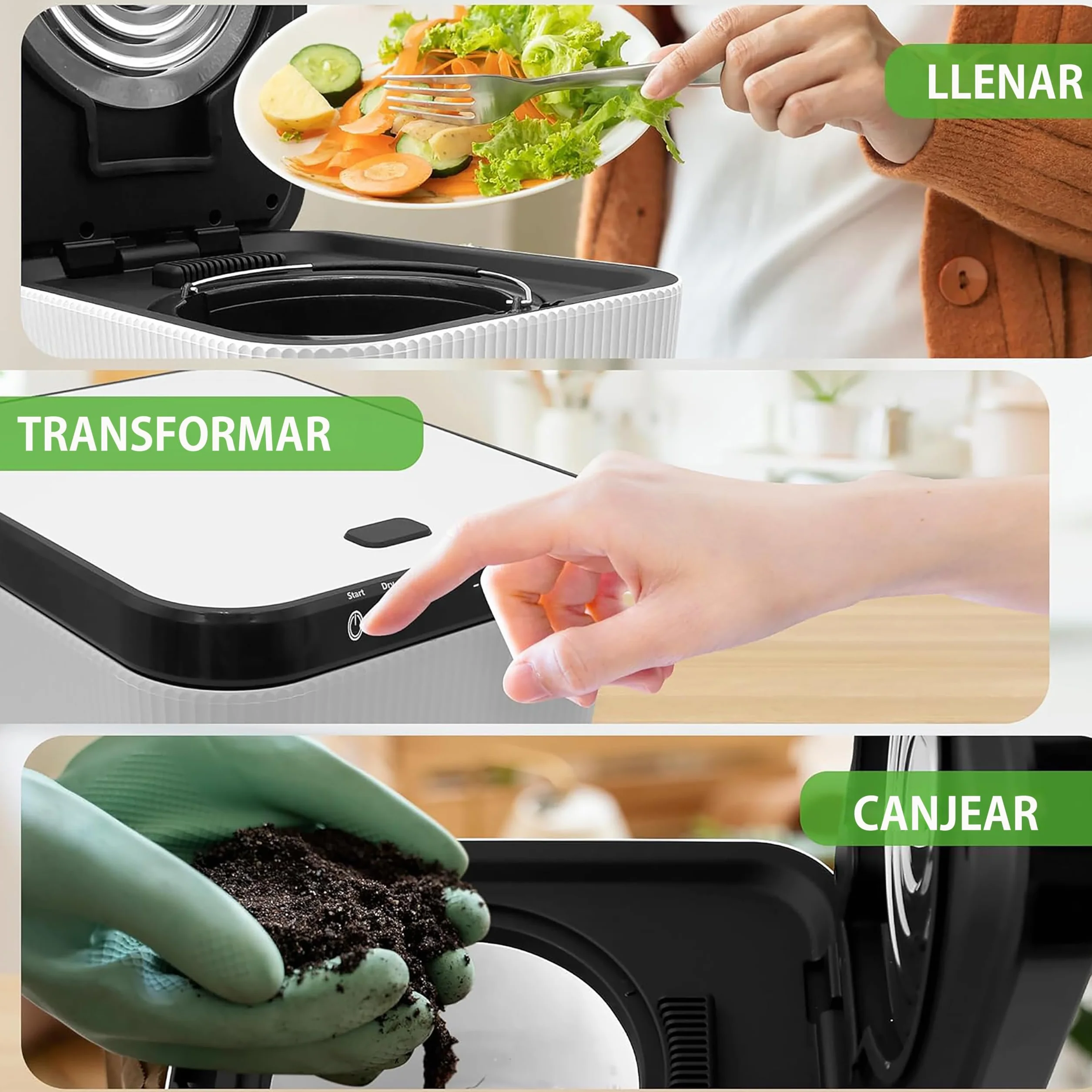 NutriChef compostador electrico, 3 litros, Ideal para cocinas, Cubo Basura organica y desechos de Comida, Automatico, Funciones de Secado, Trituracion y Enfriamiento