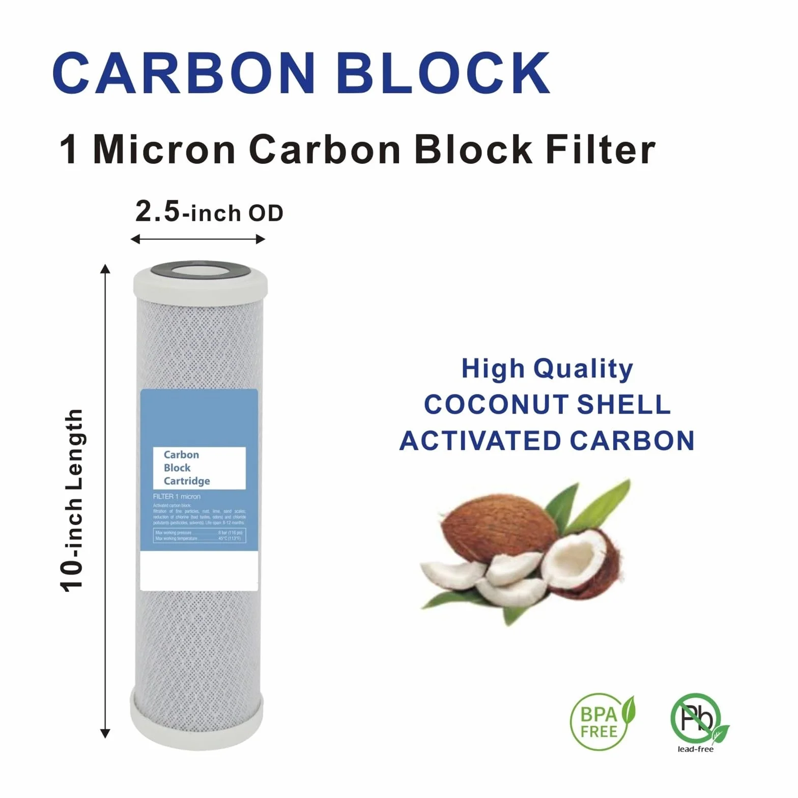 Micron 2,5" X 10" reemplazo del cartucho de filtro de agua del bloque de carbono de la casa entera for el sistema del purificador del agua de Houshould