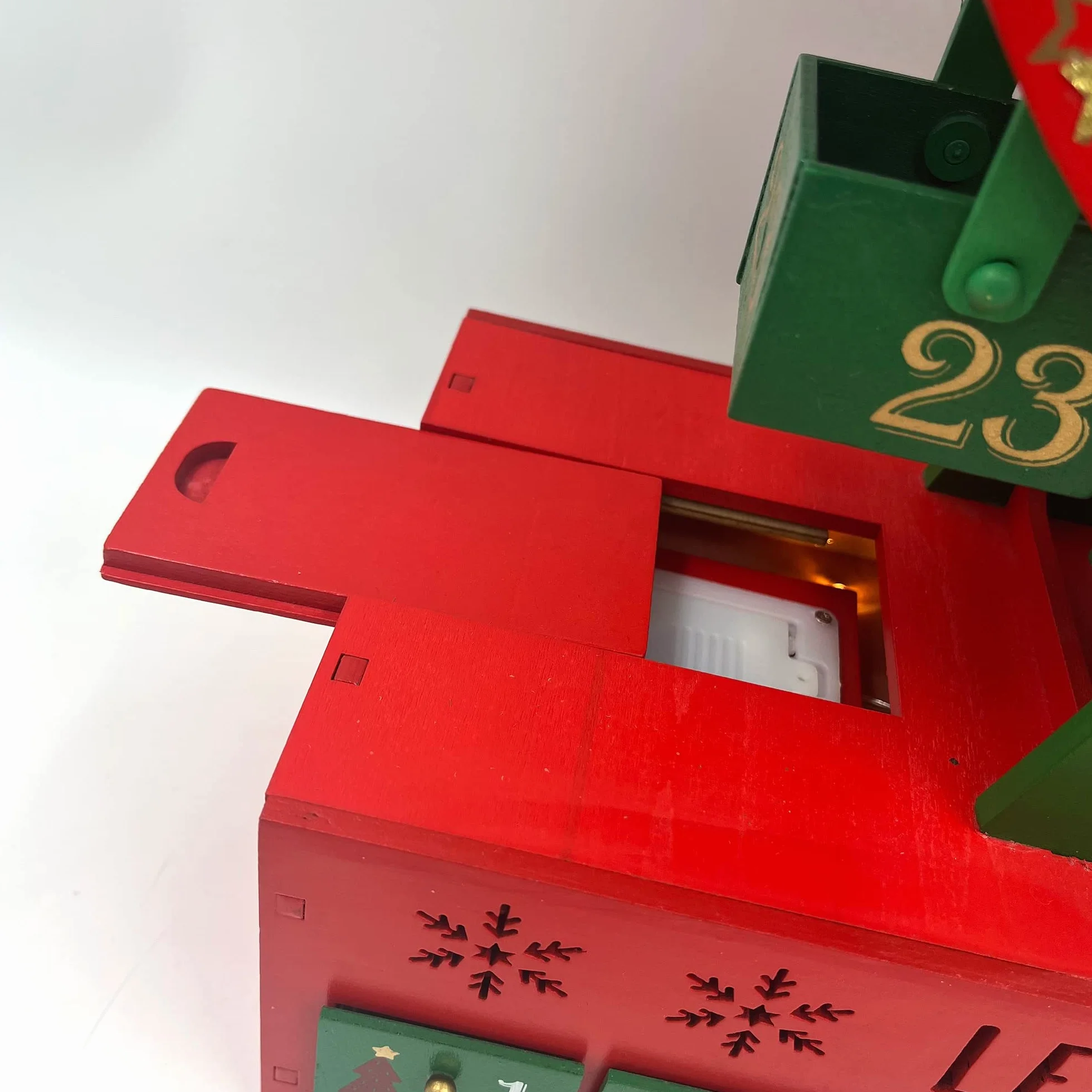 PE Calendario de Adviento de madera con noria de Navidad con cajones y luces LED