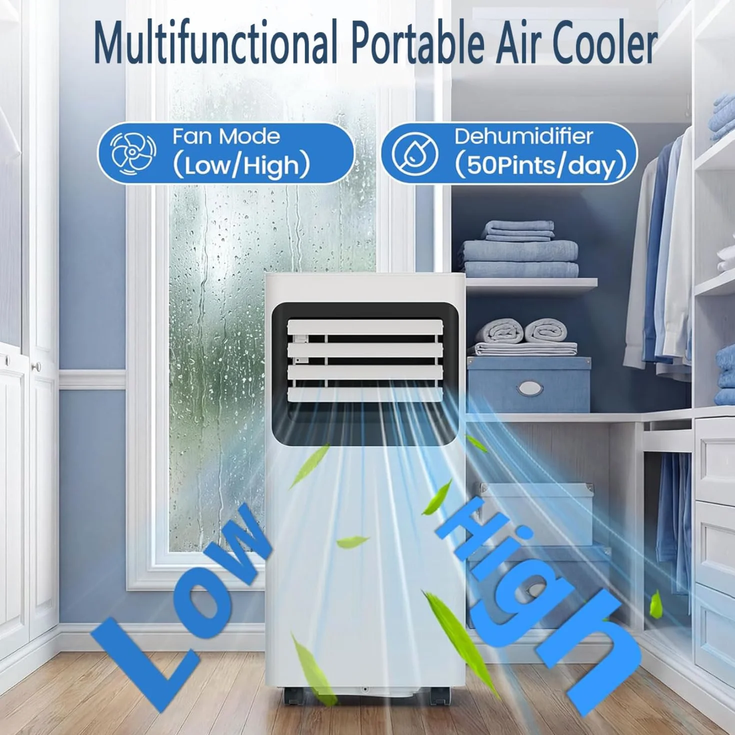 7000BTU - Aire acondicionado portátil con control remoto, temporizador de 24 horas, kit de ventana, 2 velocidades, 3 modos de ventilador de refrigeración para habitación y oficina