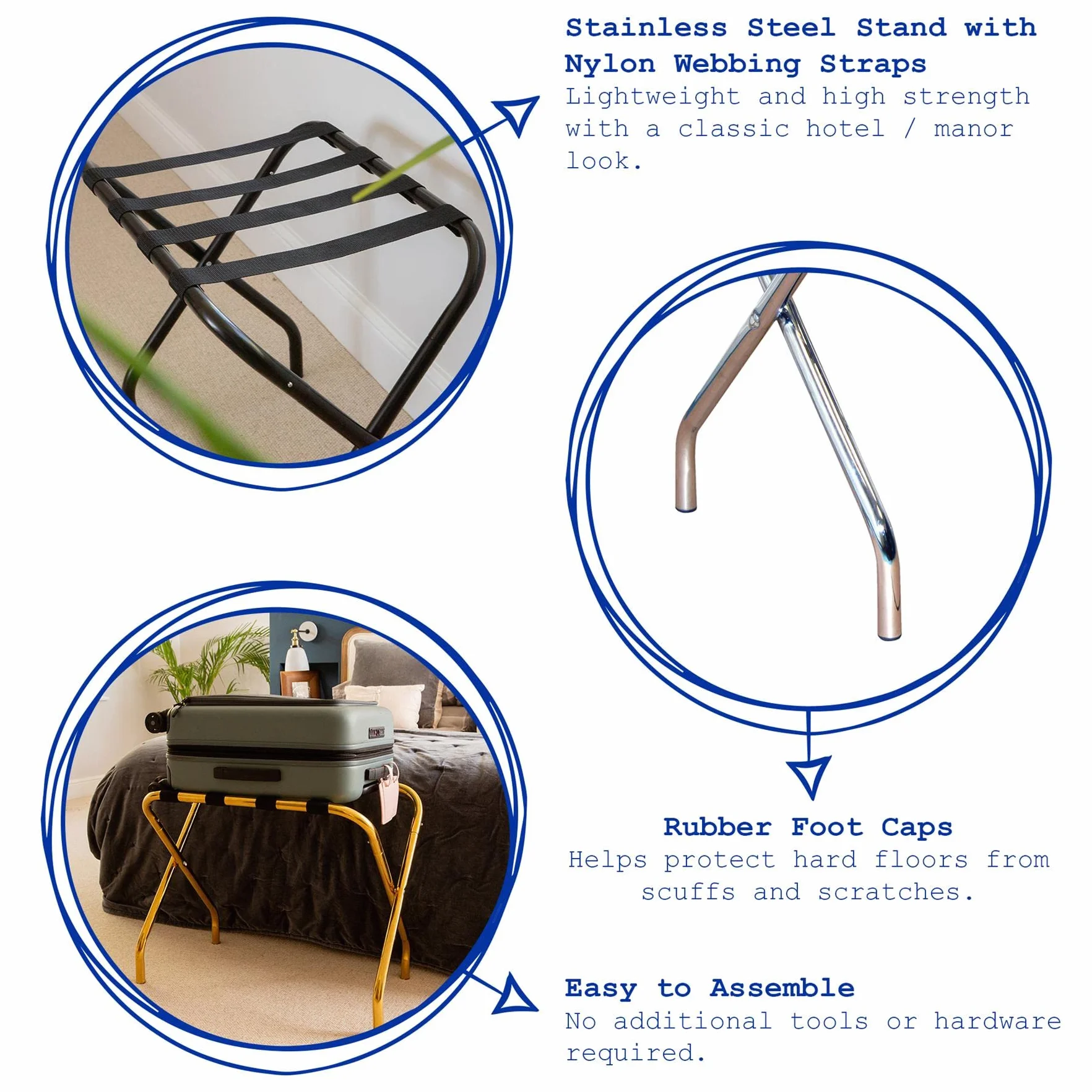 Harbour Housewares Soporte plegable para maletas - Metal - Negro