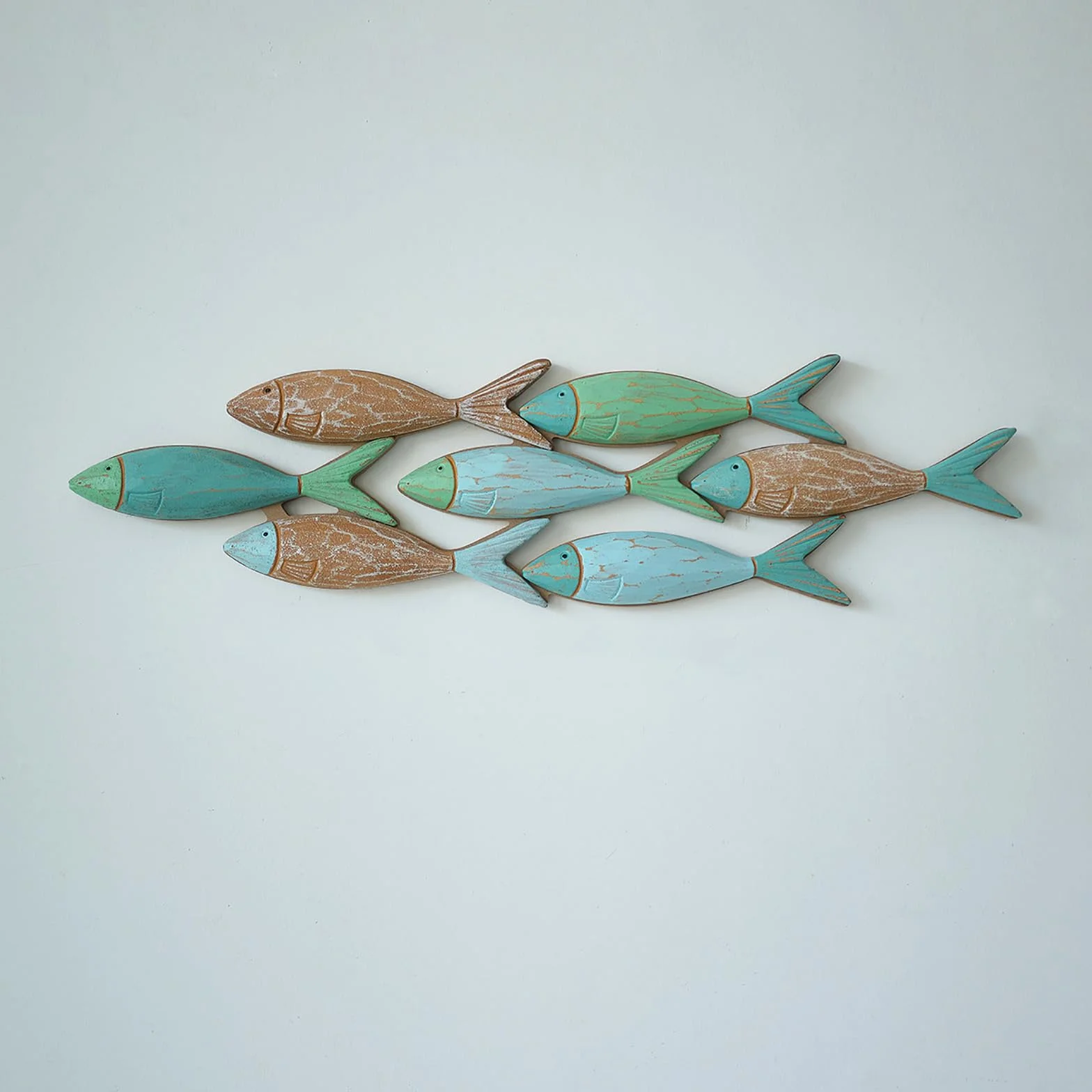 Mediterráneo Decoración De Paredes De Madera, Arte De Pared De Banco De Peces Vintage Envejecido, Escultura De Pared De Playa Océano Muro, Para Dormitorio Sala De Estar Ofici(Size:Pequeño,Color:Verde)