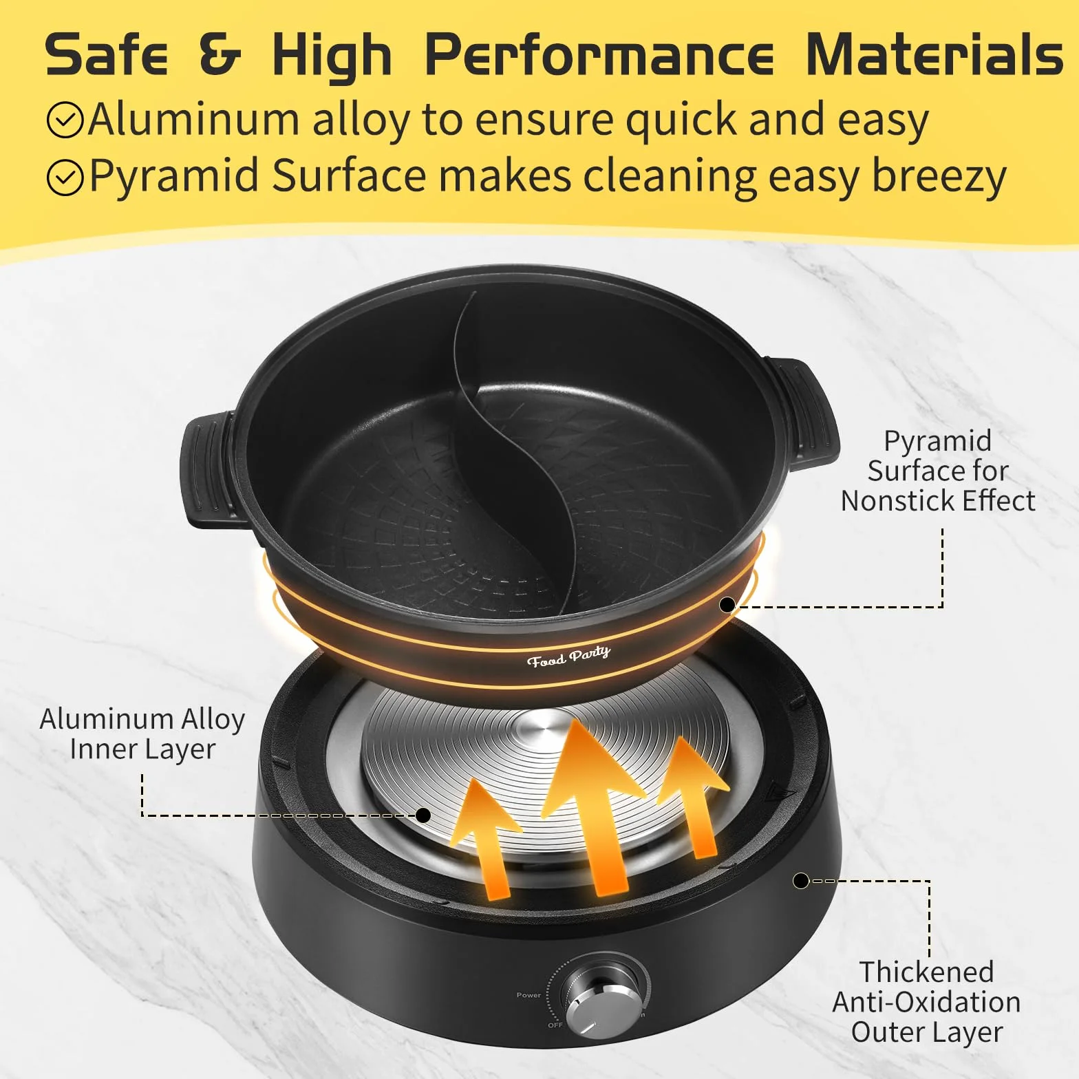 Food Party Olla Hot Pot Eléctrico 4L Separable 220V 1350W Fondue Shabu Shabu