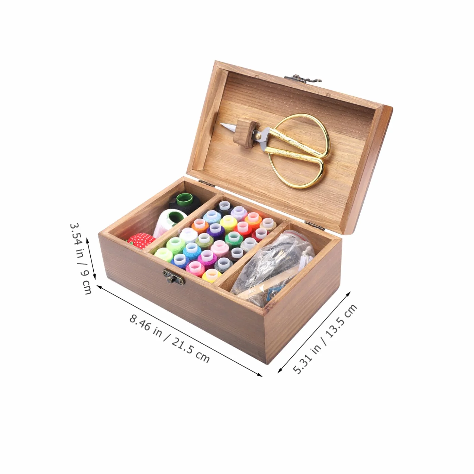 OSALADI Caja de Costura de Madera Retro para Coser, Kit de Costura Portátil Agujas E Hilo, Color Natural, para Manualidades y Uso Doméstico, Adecuado para Principiantes y Profesionales
