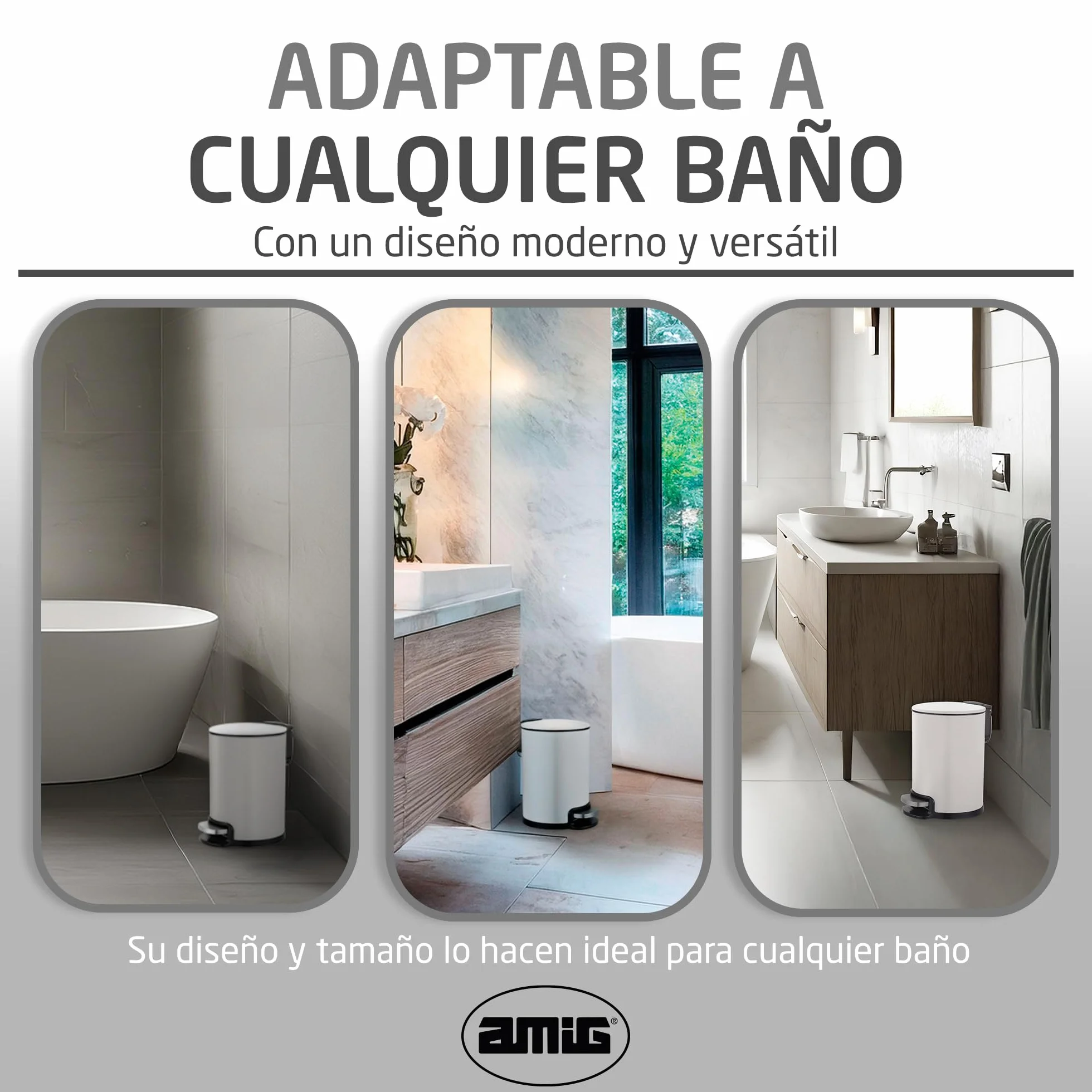 Cubo de Basura para Baño con Pedal 3 Litros Blanco Acero Inoxidable Lacado Ø16,8 x 25,5 cm