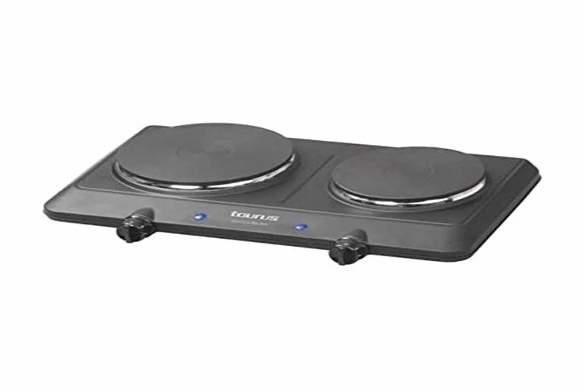 Taurus Volcan Duo -Hornillo eléctrico portatil doble de 2250W, diámetros de 18/15 cm. 9 niveles de temperatura.