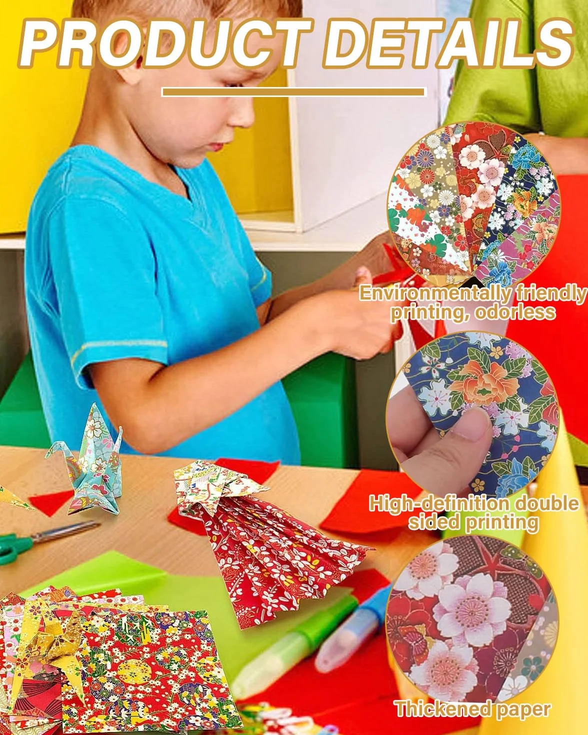 60 Hojas Papel para Papiroflexia 15x15 cm, Papel Origami Japonés Cuadrado de Dos Caras con 8 Diseños Únicos