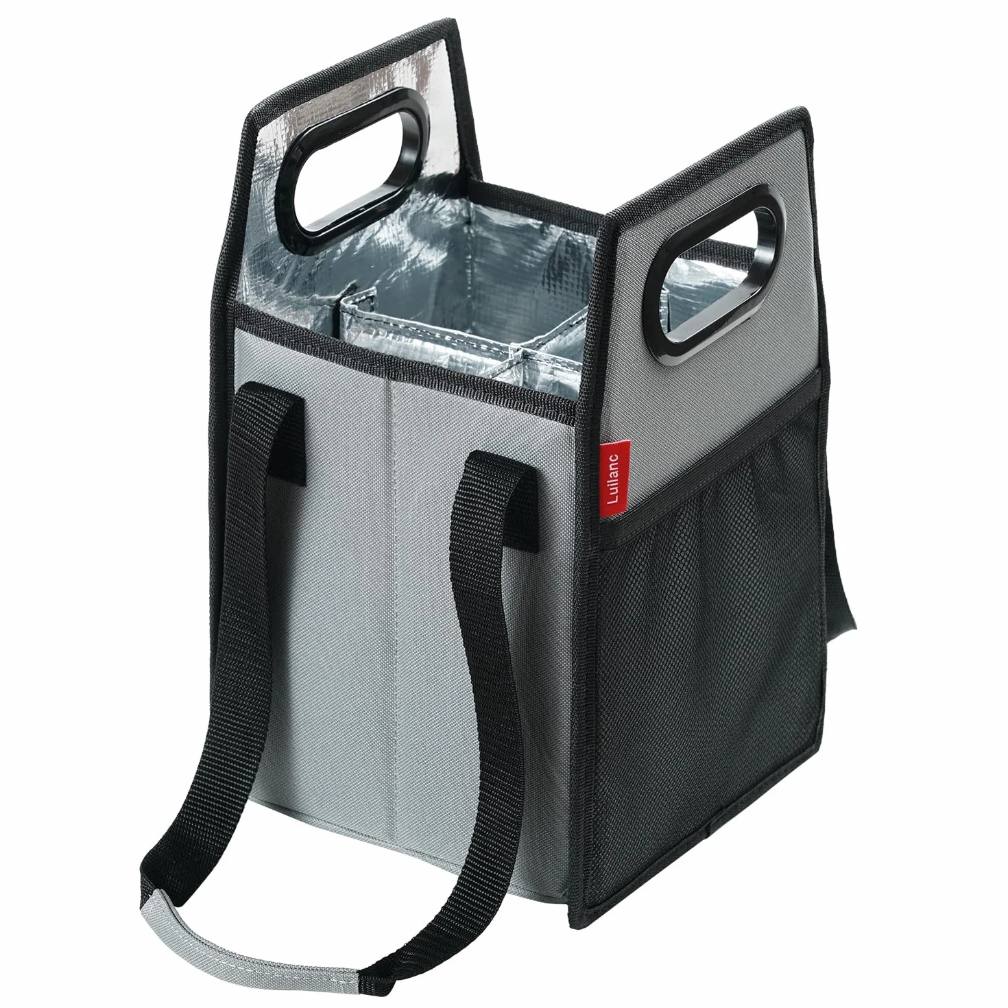 Portabotellas plegable reutilizable con correa para 6 botellas (gris, 4 botellas)