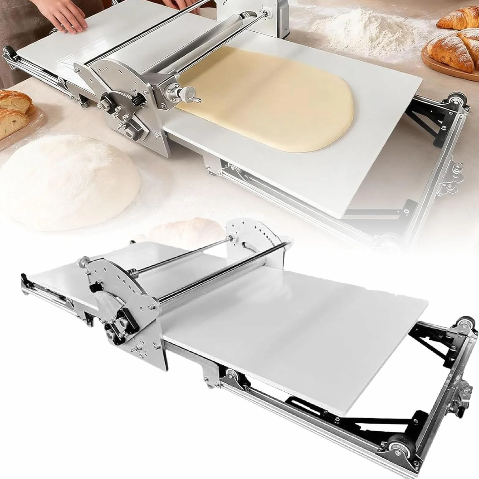 Laminadora de Masa eléctrica Plegable con Tabla laminadora, laminadora de Masa eléctrica de Acero Inoxidable para el hogar, máquina laminadora de Masa eléctrica con Grosor Ajustable