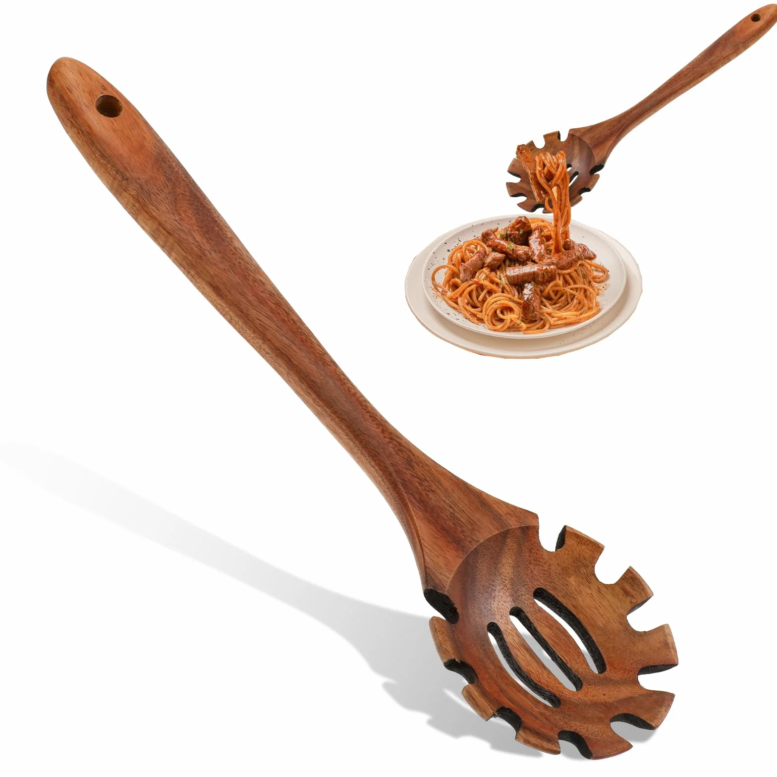 Tenedor para pasta de madera de acacia, juego de utensilios de cocina
