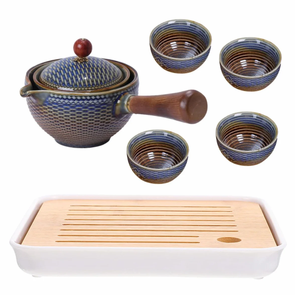 DOITOOL Juego de Té de Cerámica Portátil Tetera Giratoria y Bolsa de Lona para Viaje y Oficina, Diseño Práctico y Elegante para Aficionados al Té