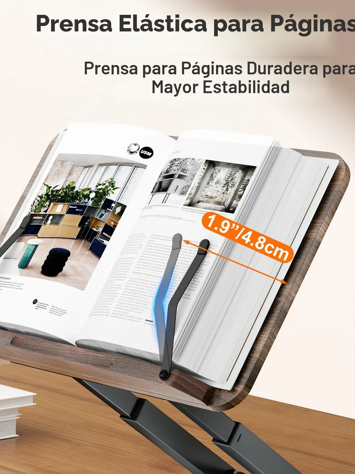 Tounee Atril telescópico para libros de cocina, altura ajustable, diseño extensible, ergonómico con pinzas laterales elásticas, apto para todos los libros (gris)