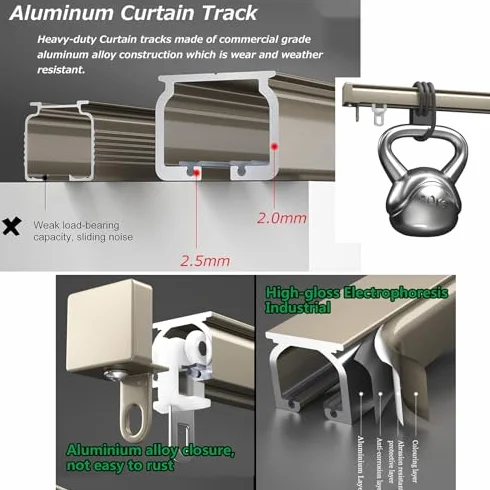 Juego de rieles de cortina de aluminio ajustables para montaje en techo o pared, ligeros y guías para apoyar paneles de cortina y separadores de habitaciones